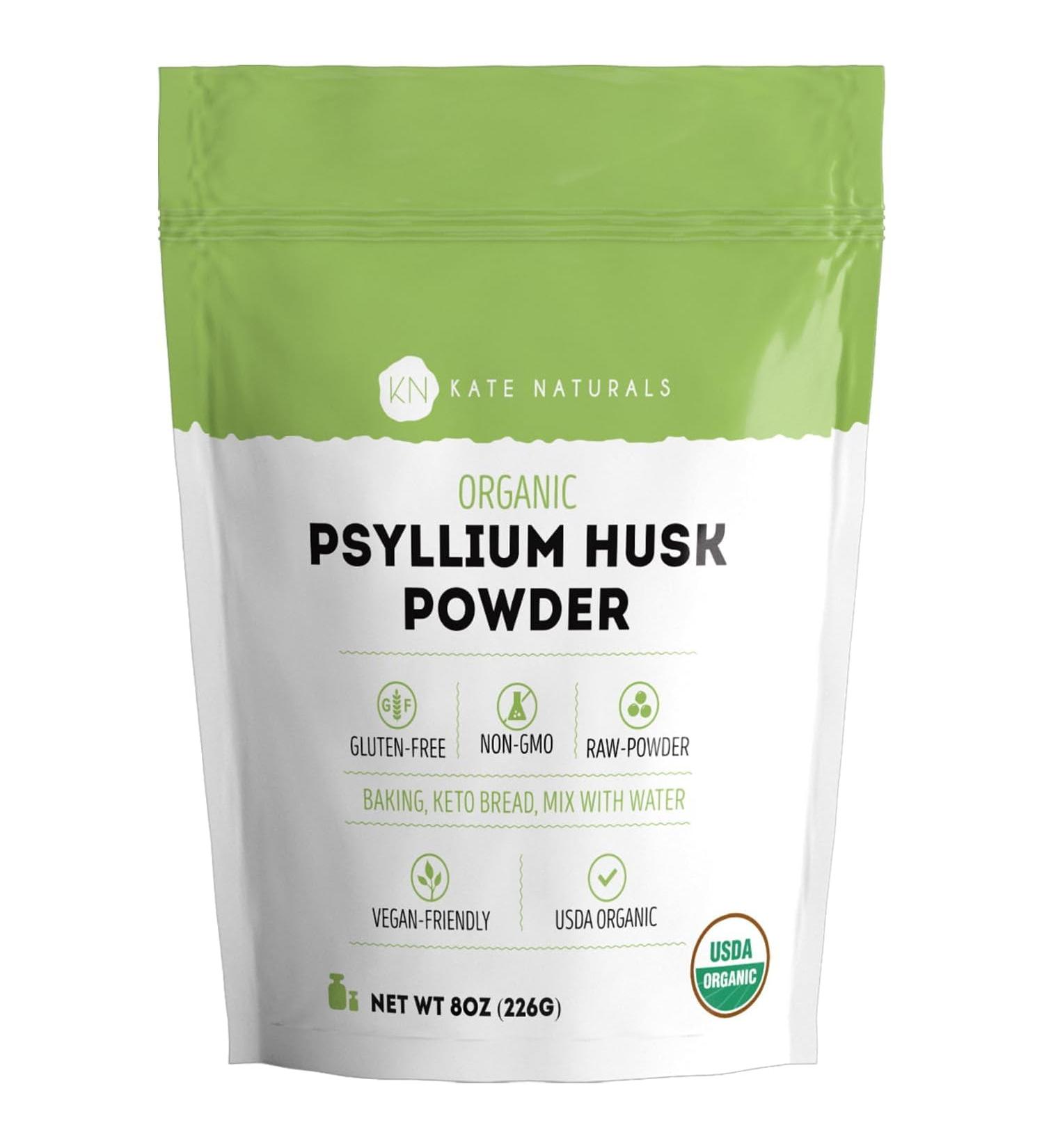 Kate Naturals Psyllium Husk Powder for Fiber Digestion & Baking Bread. Mixes Easily with Juice & Smoothies (8oz Organic Gluten Free Fine Ground) 8 Ounce (Pack of 1) - Buy Online on GoSupps.com