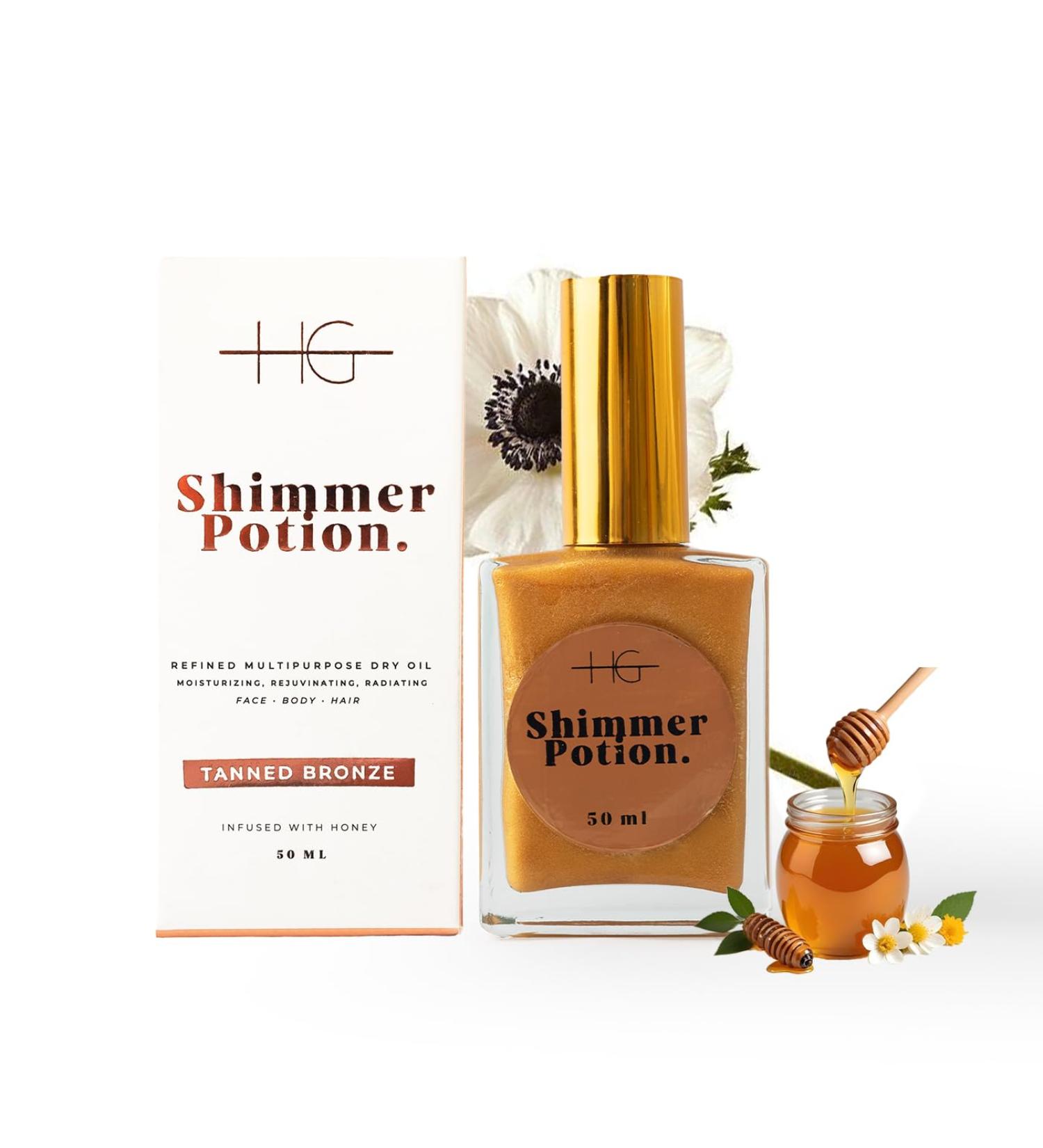  HG AESTHETICS Shimmer Potion Honey Dry Oil | Moisturizing & Shimmer Oil for Body & Face (Bronze 50ML) - Buy Online on GoSupps.com