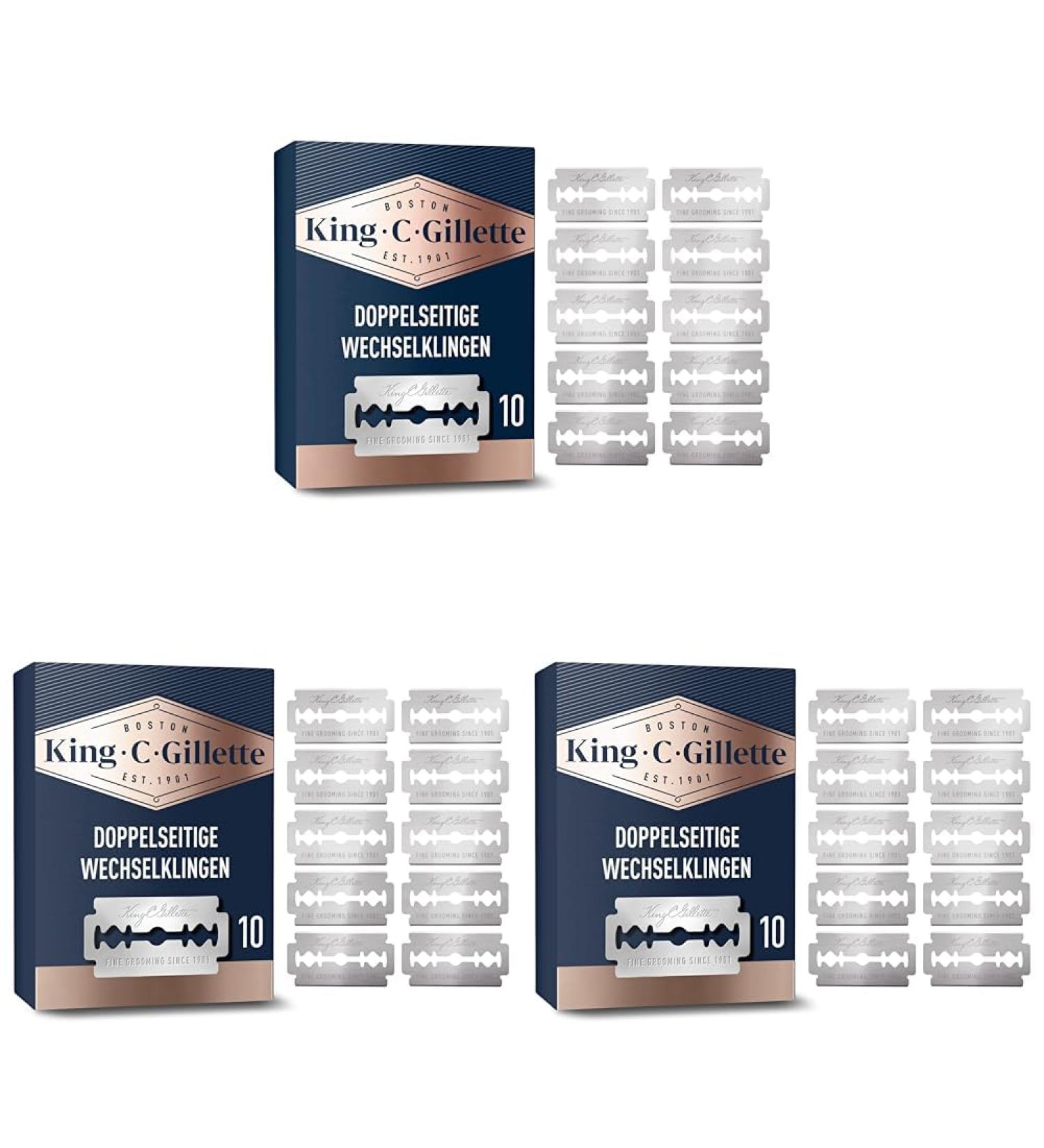 King C. Gillette Double Edge Safety Razor Blades - Platinum Coated Stainless Steel 10 Blades per Pack (3 Packs) for a Smooth Shave - Buy Online on GoSupps.com