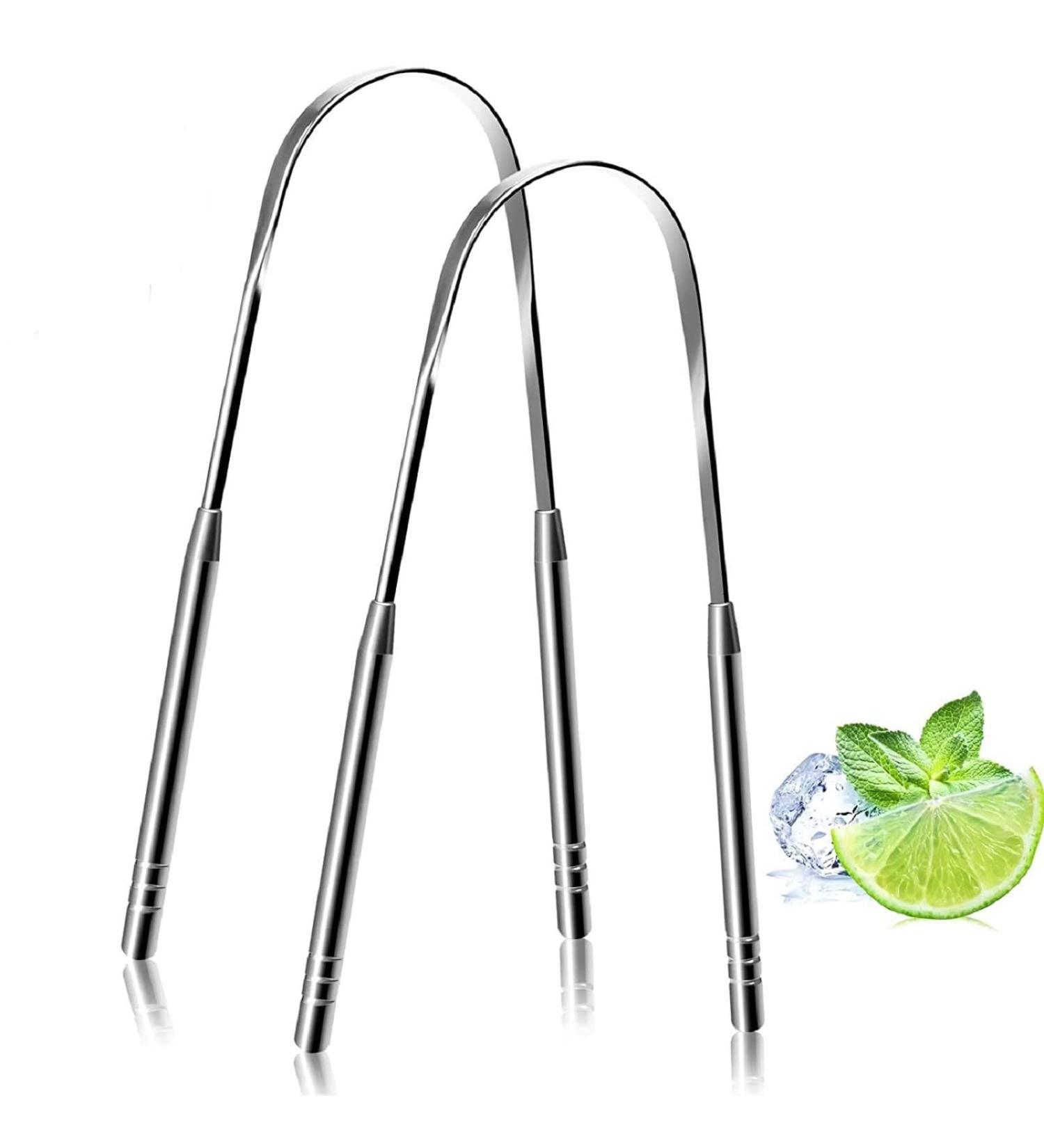 2-Pack Medical Grade Stainless Steel Tongue Scrapers for Fresh Breath - Reduce Bad Breath with Metal Tongue Cleaner - Buy Online on GoSupps.com