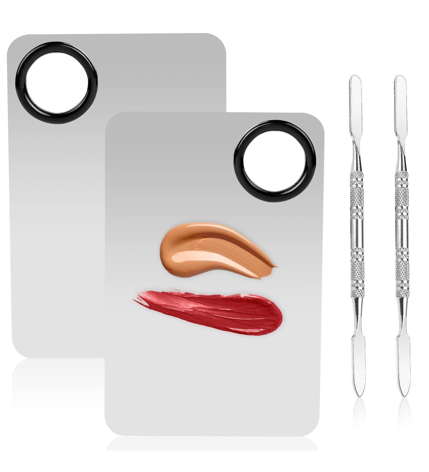Stainless Steel Makeup Mixing Palette Set with Spatula - Professional Cosmetic Tool for Foundation, Eye Shadow, Nail Art - 2 Sets (4.52 x 2.99 inch) - Buy Online on GoSupps.com