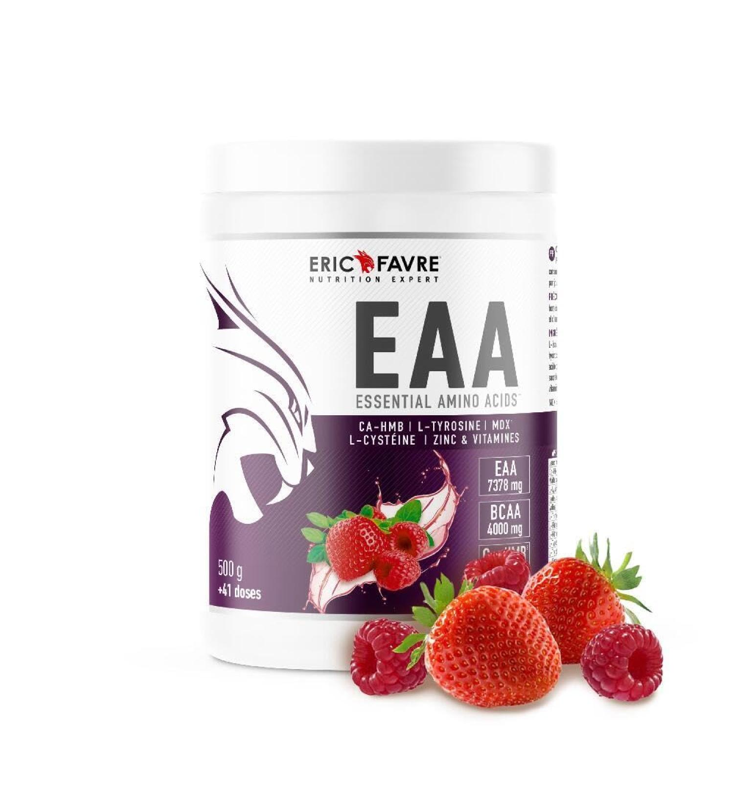 EAA ESSENTIAL AMINO ACIDS - Acides Amin s Essentiels avec CA-HMB L-Tyrosine L-Cyst ine Zinc & Vitamines - Formule nergisante et R duction de la Fatigue - 500g - Saveur Fruits Rouges - Eric Favre - Buy Online on GoSupps.com