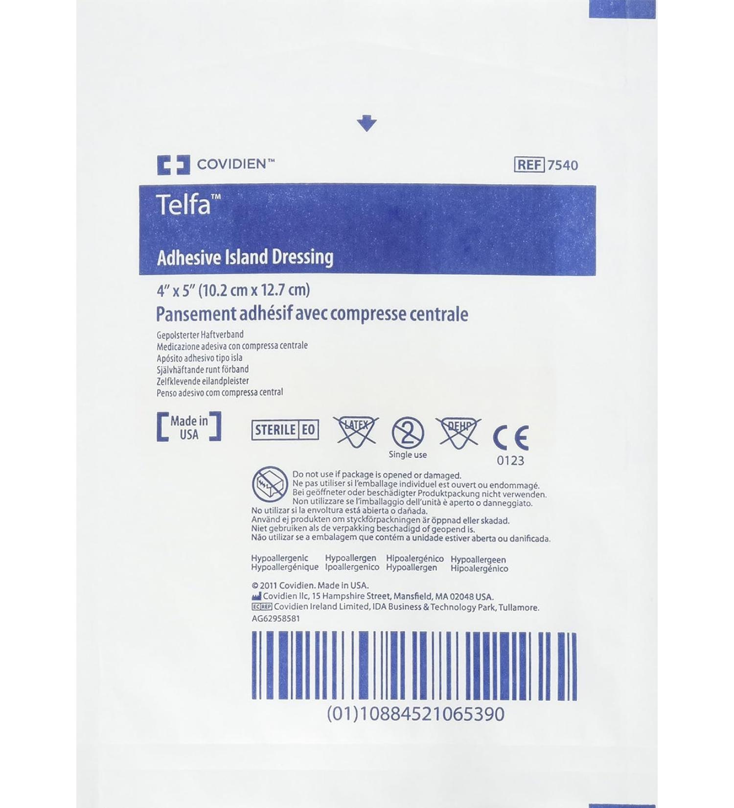 Kendall 7540 Telfa Adhesive Island Dressings - 2 in.X3 in. Pad Size 4 in.X5 in. Overall (Box of 25)