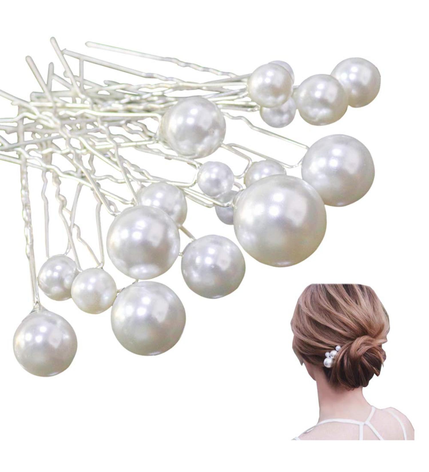 18 Pcs Mixed Size Pearl Hair Clips - Elegant U-Type Fashion Pins for Wedding & Bridal Hairstyles - Buy Online on GoSupps.com
