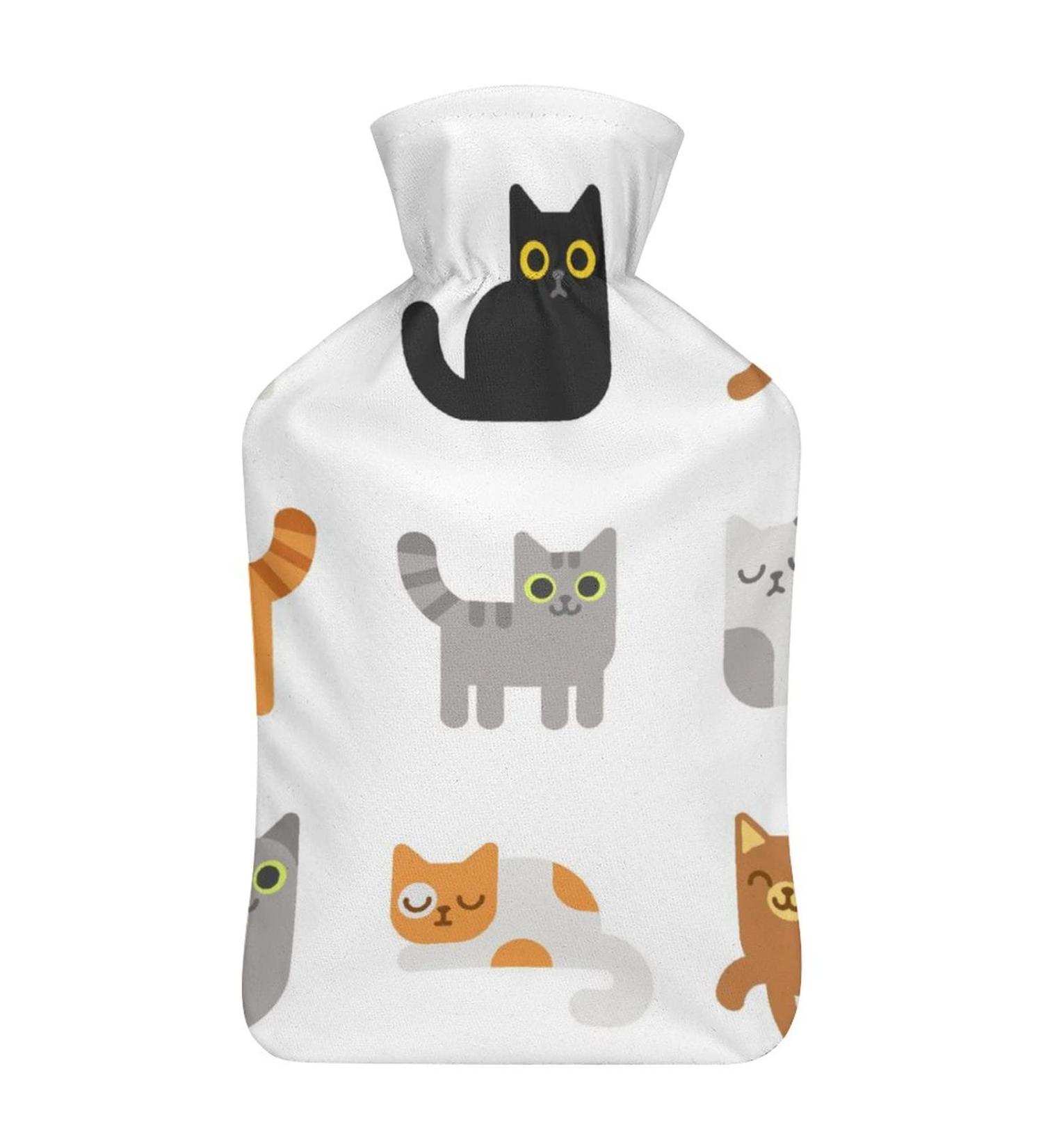Hot Water Bottle with Lid - Cat Design Rubber Bag for Pain Relief Cramps & Foot Warmer - Hot and Cold Therapy - Buy Online on GoSupps.com