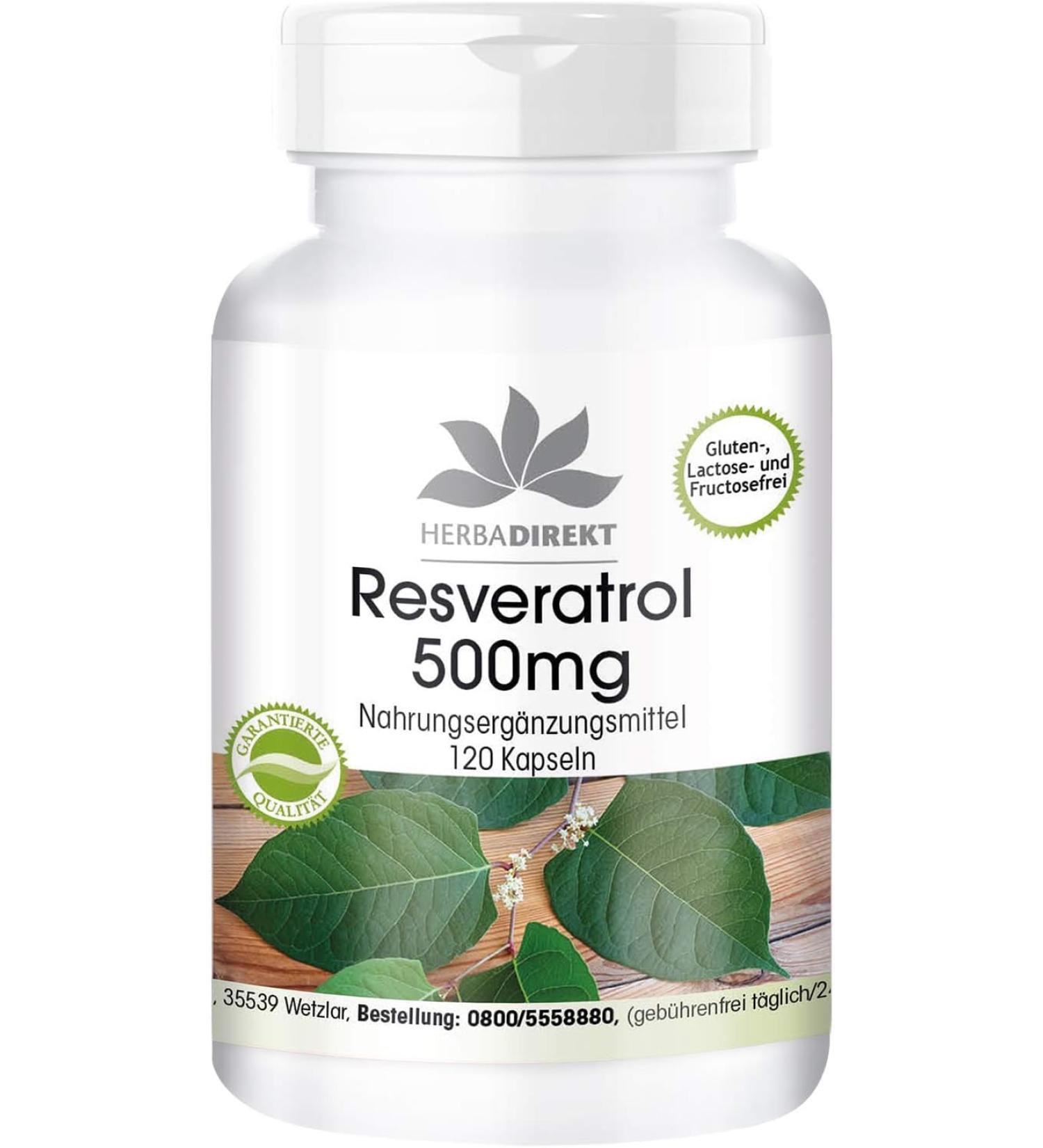 Resveratrol 500mg - High Dosage Knotweed Extract - 120 Capsules | HERBADIREKT - German Pharmacy Quality - Shop Internationally - Buy Online on GoSupps.com