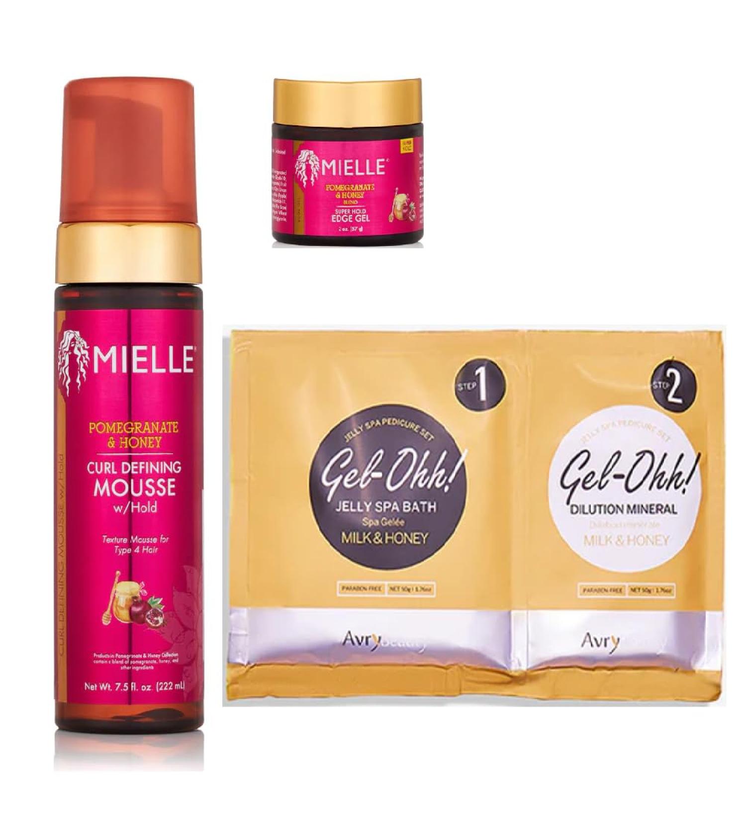 Mielle Pomegranate Honey Styling set: Curl Defining Mousse and Edge Gel with Bonus AvryBeauty Gel-Ohh Jelly Spa Foot Soak Milk& Honey - Buy Online on GoSupps.com