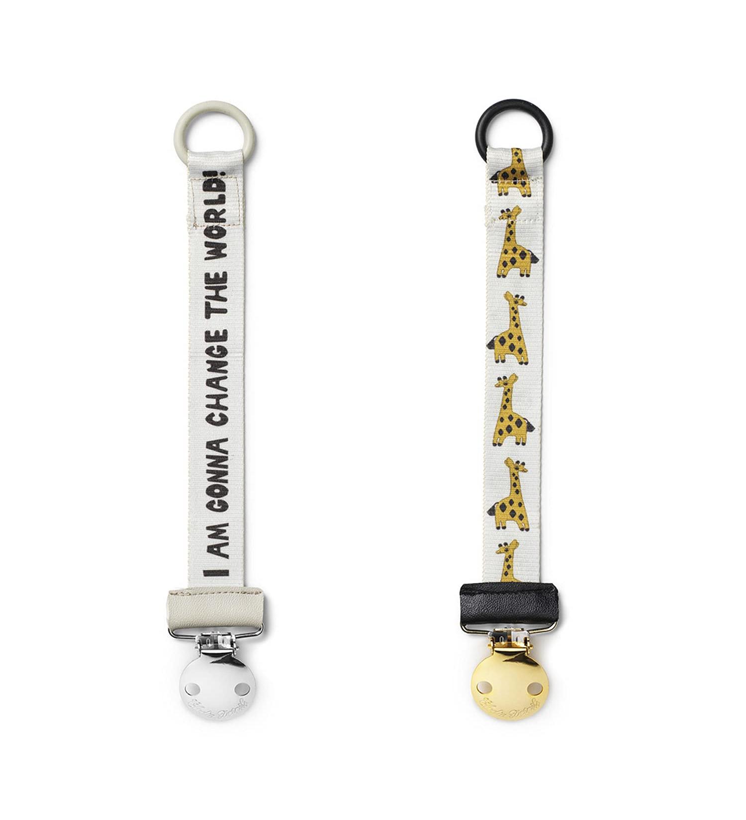 Elodie Details Pacifier Chain 2 Pack - Fabric & Stainless Steel Clip for Baby Boys & Girls | Universal Silicone Ring - Change the World/Kindly Konrad Gray - Buy Online on GoSupps.com