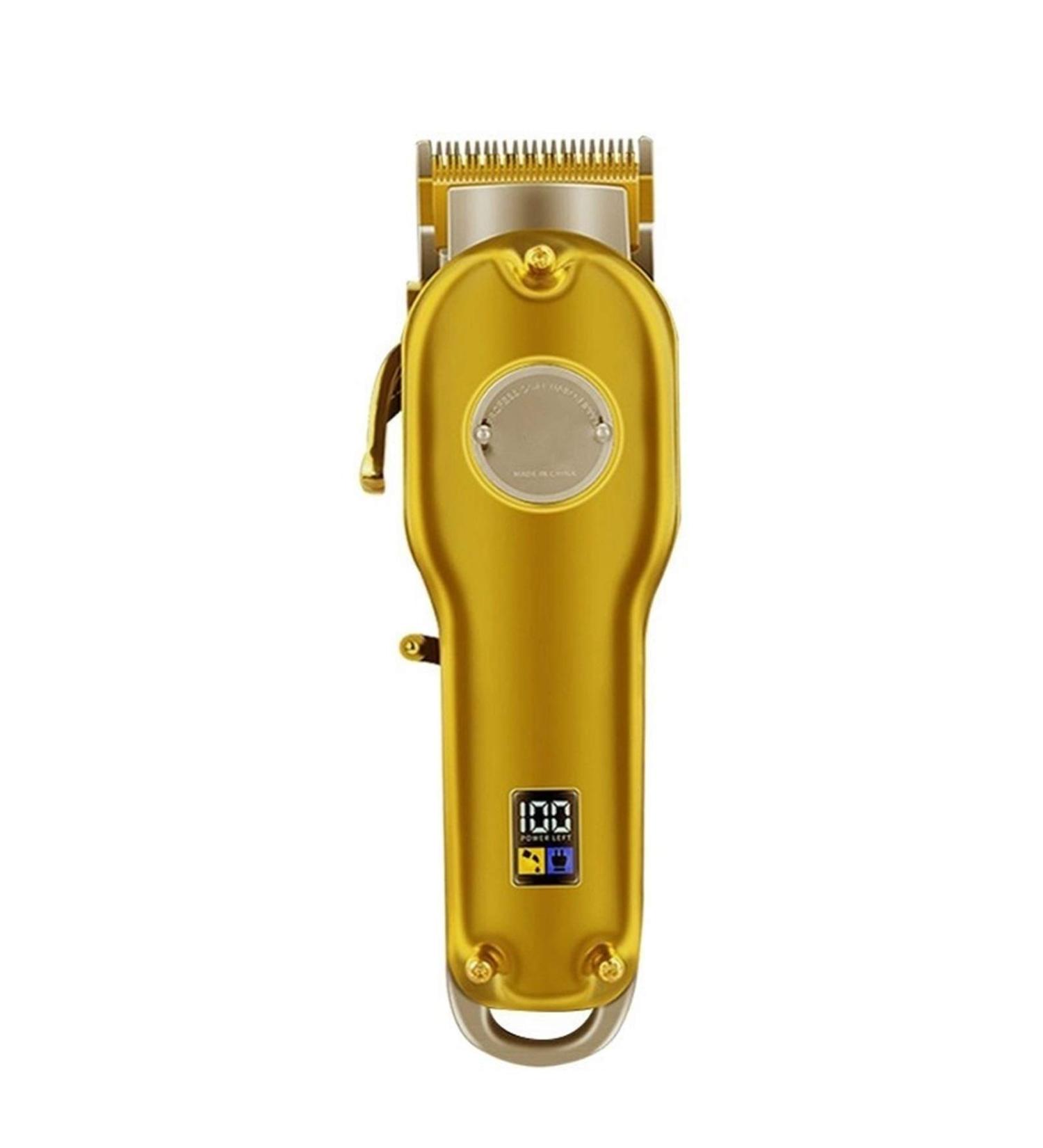 Professional Cordless Hair Clipper - Full Metal Electric Hairdresser Clipper with LCD - Gold & Silver - Buy Online on GoSupps.com