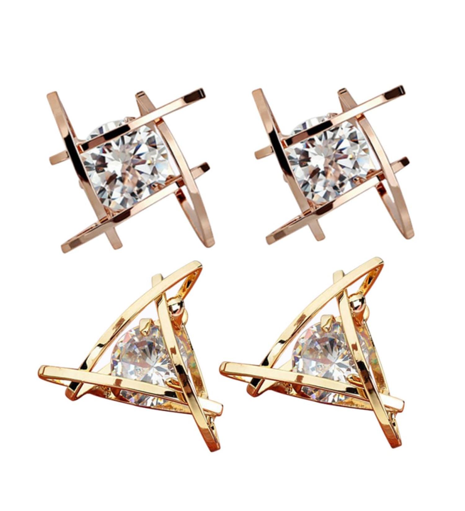 VALICLUD 2 Pairs Golden Color Stud Earring Earrings Copper Earring Creative Earring Birthstone Stud Silver Color Stud Earring Women Earring Silver Ear Cuff Zircon Medium Golden - Buy Online on GoSupps.com