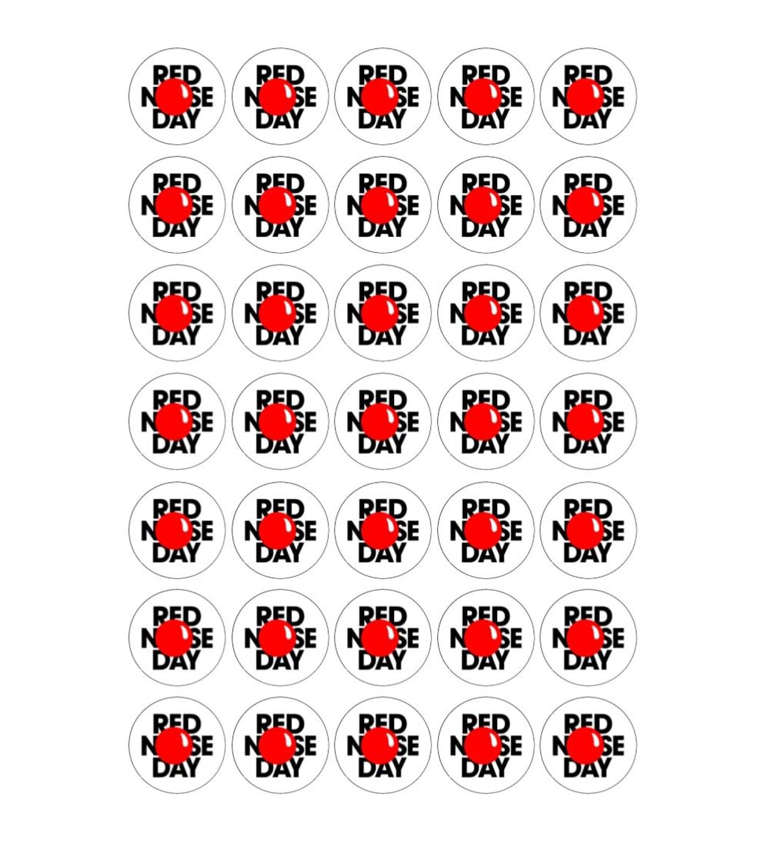 35 x Red Nose Circle Edible Wafer or Icing Cupcake Toppers Fun Charity Party Cake Decorations Perfect For Brownies Cookies Muffins & More! (Edible Wafer Card)