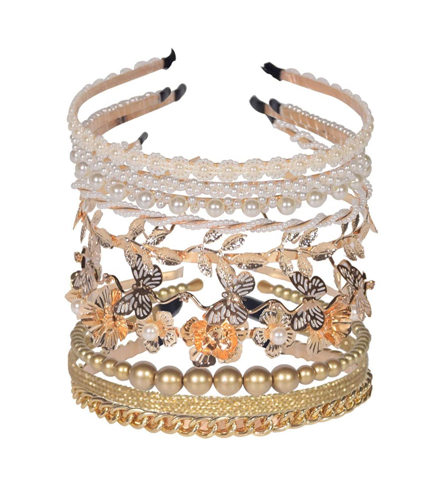 10 PCS Gold Metal Rhinestone Pearl Headbands - Wedding Bridal Hair Accessories - Buy Online on GoSupps.com