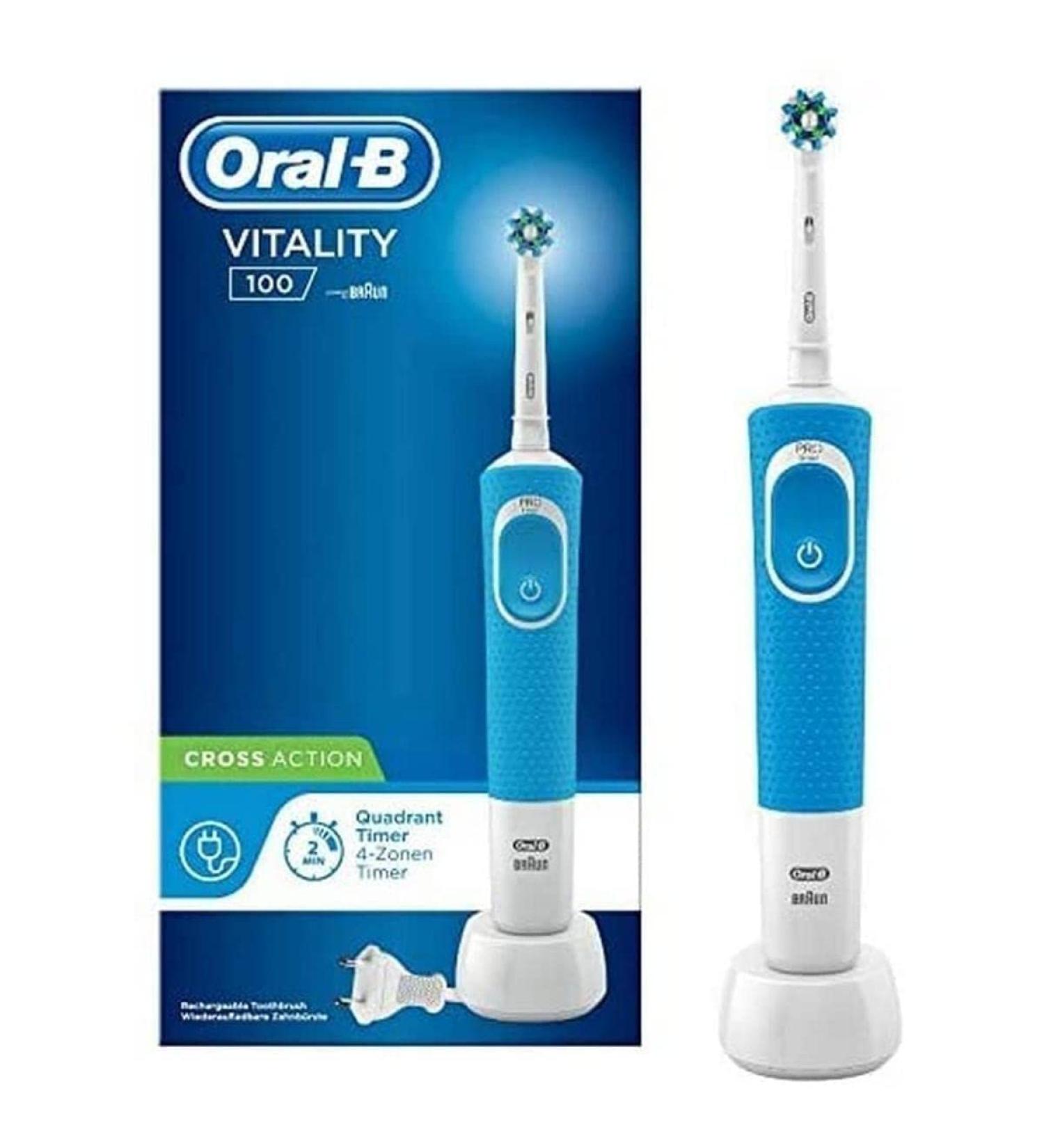 Oral-B Vitality 100 Crossaction Electric Toothbrush White Blue - 2 Piece Set - Buy Online on GoSupps.com