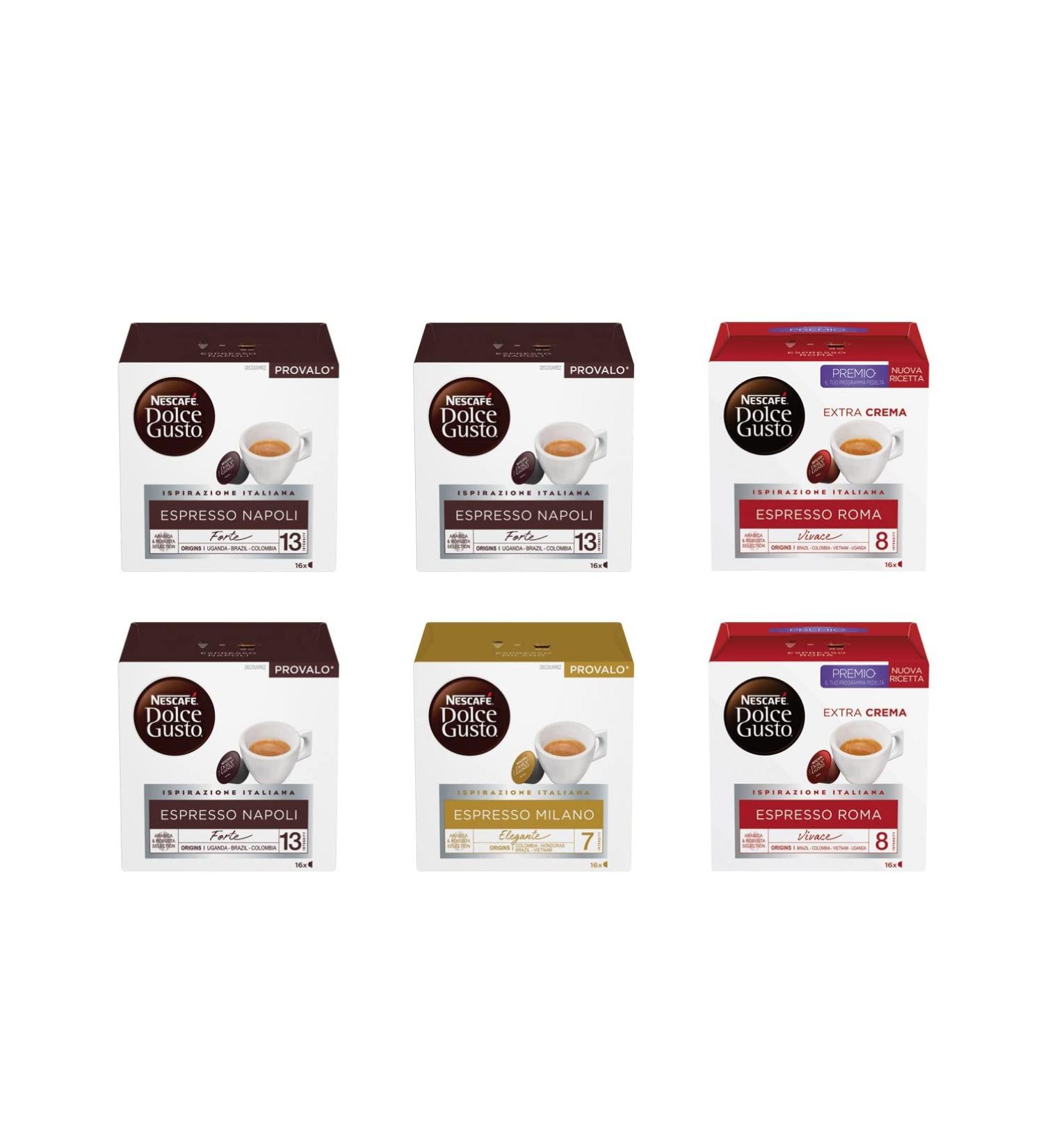  NESCAFE DOLCE GUSTO Nescaf Dolce Gusto Espresso Naples Espresso Roma & Espresso Milan 6 Boxes of 16 Capsules (96 Capsules) - Buy Online on GoSupps.com