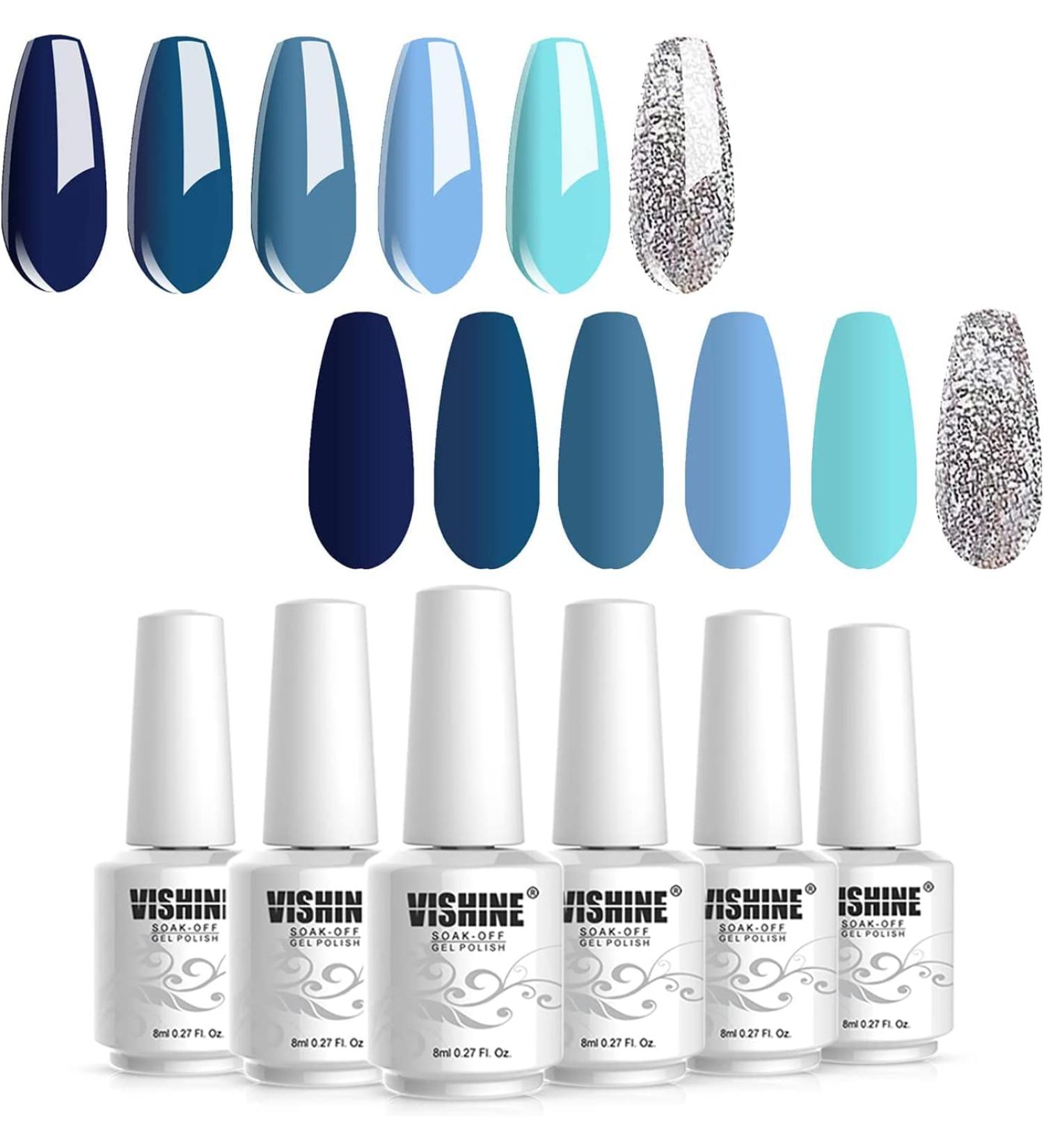 Vishine Blue Turquoise Navy Blue Gel Nail Polish Sets Glitter Gel Polish Kit Soak Off LED Required Nail Gel Polish 8ml - Buy Online on GoSupps.com