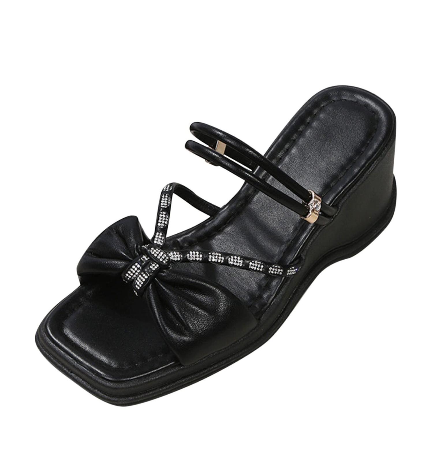 Shop XTZ YGLD Women's Wedge Sandals - Rhinestone Open-Toe Beach Shoes for Spring & Summer | Black 6.5 UK - Buy Online on GoSupps.com