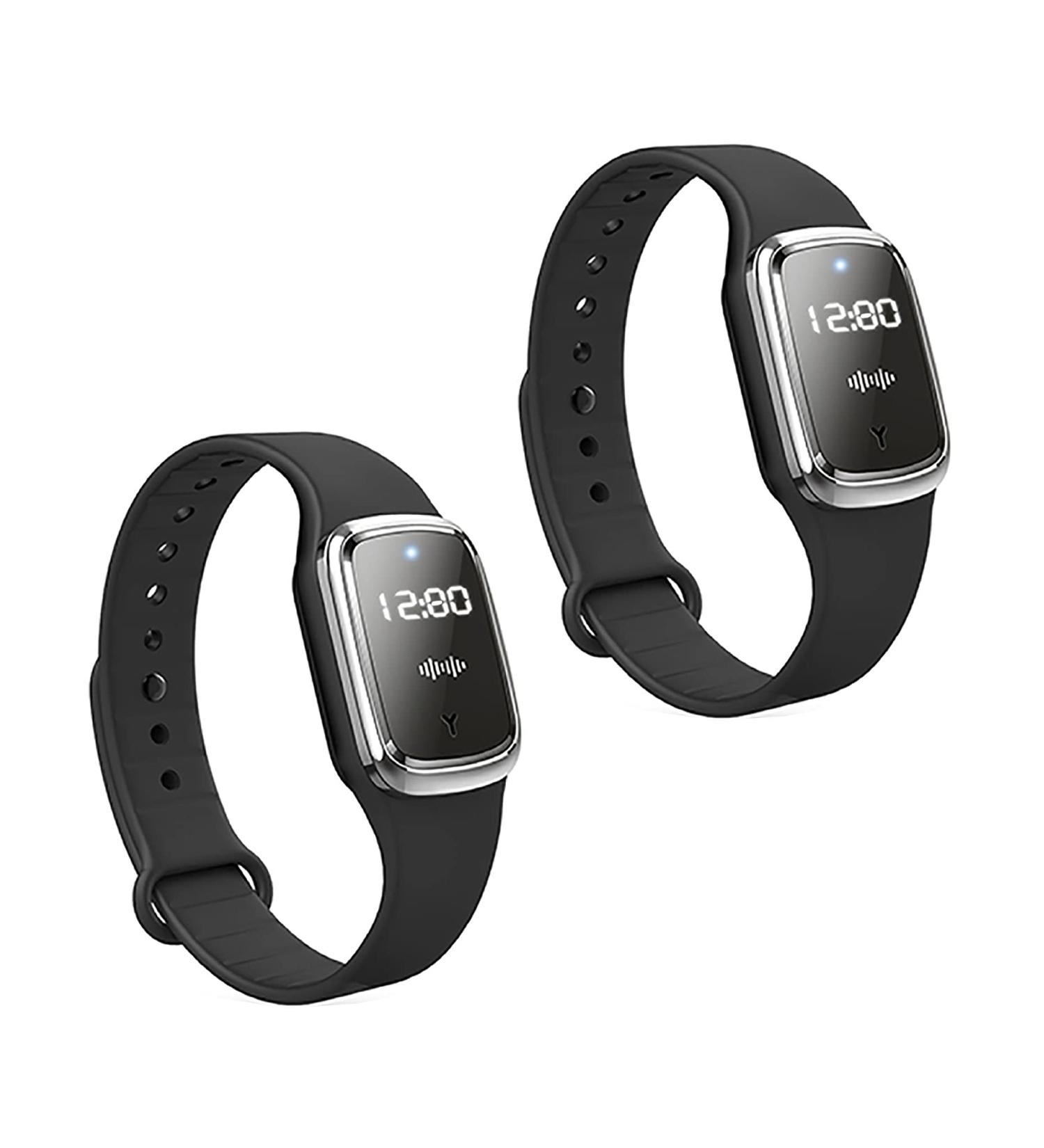 Wskvlcg Ultrasonic Mosquito Repellent Bracelet Watch with Clock Function - USB Rechargeable Anti Mosquito Repeller Wristband for Adults & Kids (2 Pack Black) - Buy Online on GoSupps.com