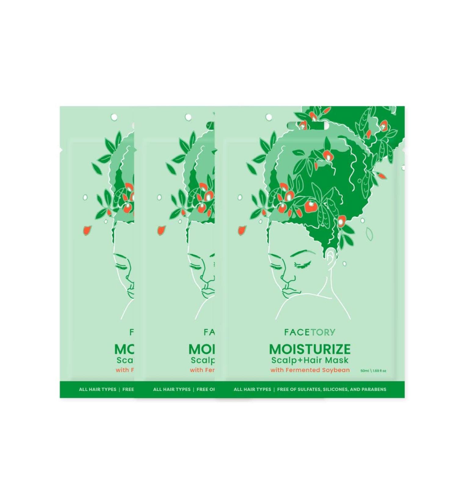 FACETORY Moisturize Scalp and Hair Mask with Fermented Soybean - Pack of 3, 50ml - Dry Scalp Care & Anti-Frizz Treatment for Smooth, Revitalized Hair - Buy Online on GoSupps.com