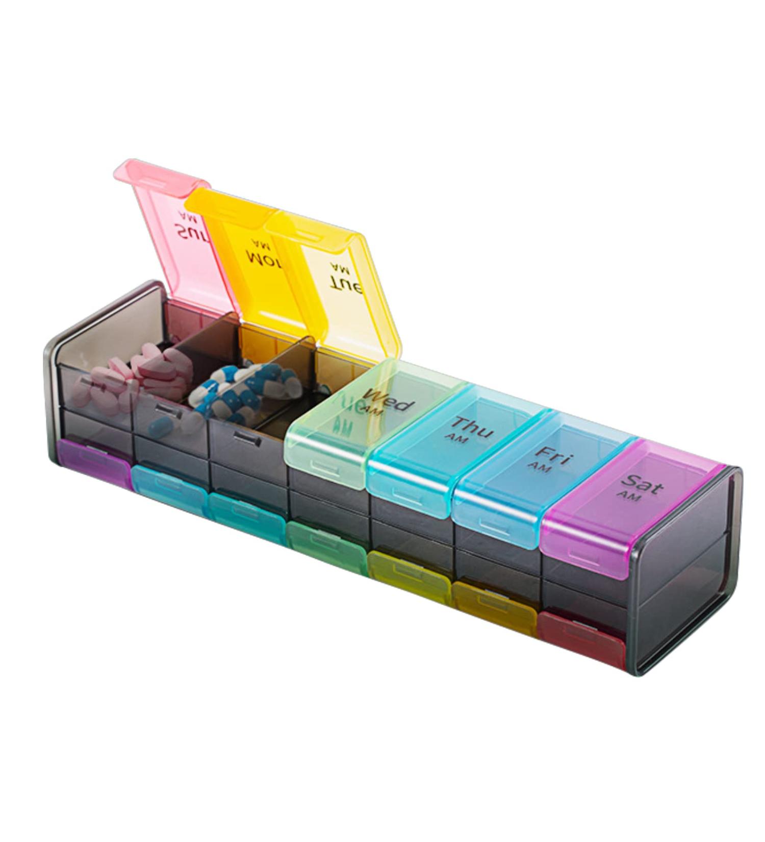 Large Weekly Pill Organizer 2x Daily - AM PM Pill Case for Vitamins & Meds | 7-Day Travel Pill Box - Buy Online on GoSupps.com