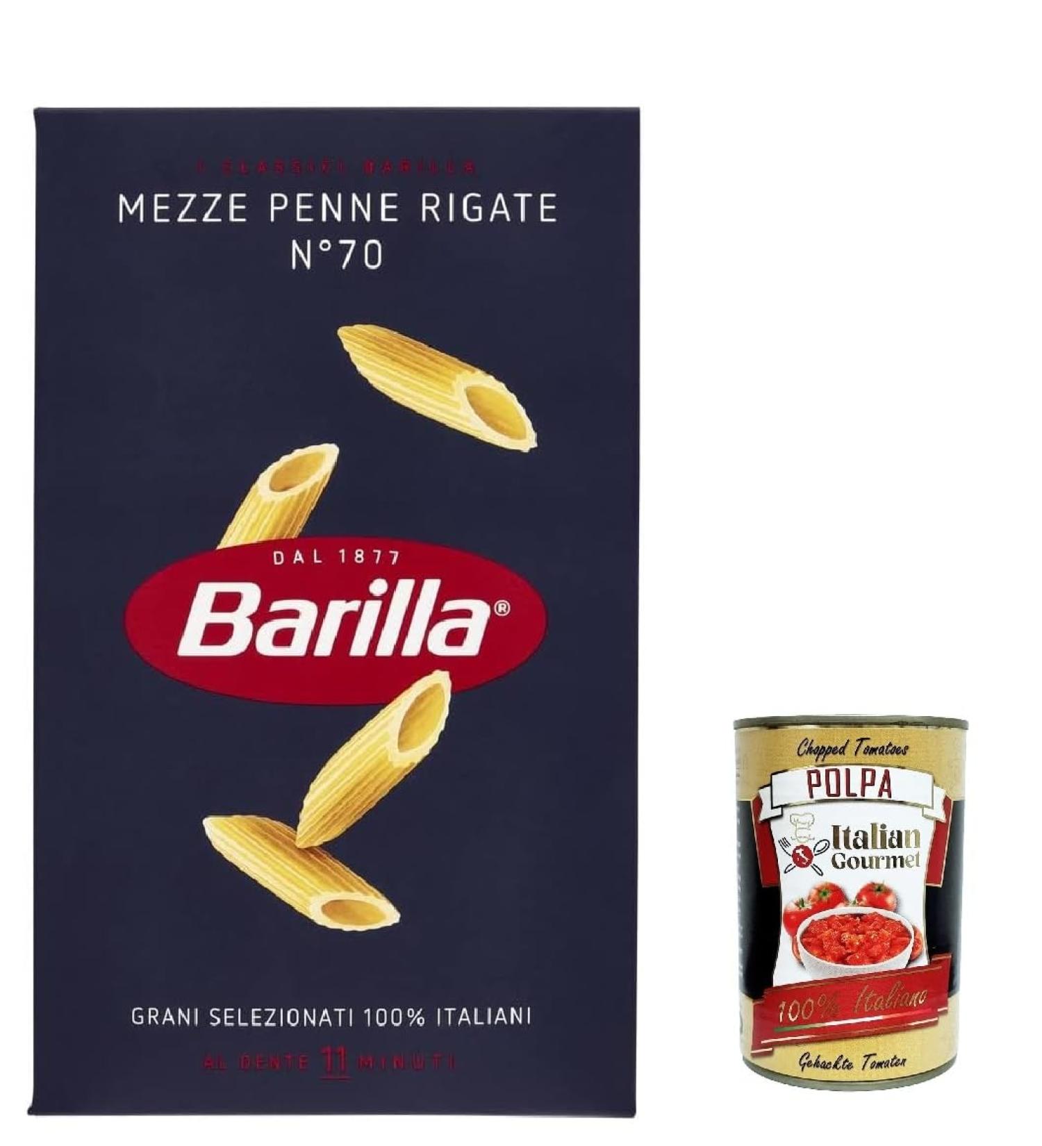  Italian Gourmet E.R. Pack of 10 Barilla Mezze Penne Rigate pasta No. 70 100% Italian noodles 500g + Italian gourmet Polpa 400g - Buy Online on GoSupps.com