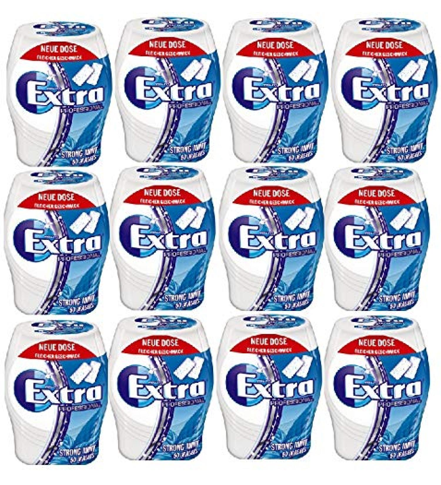 12 cans of Wrigley's Extra Professional Strong Mint without sugar