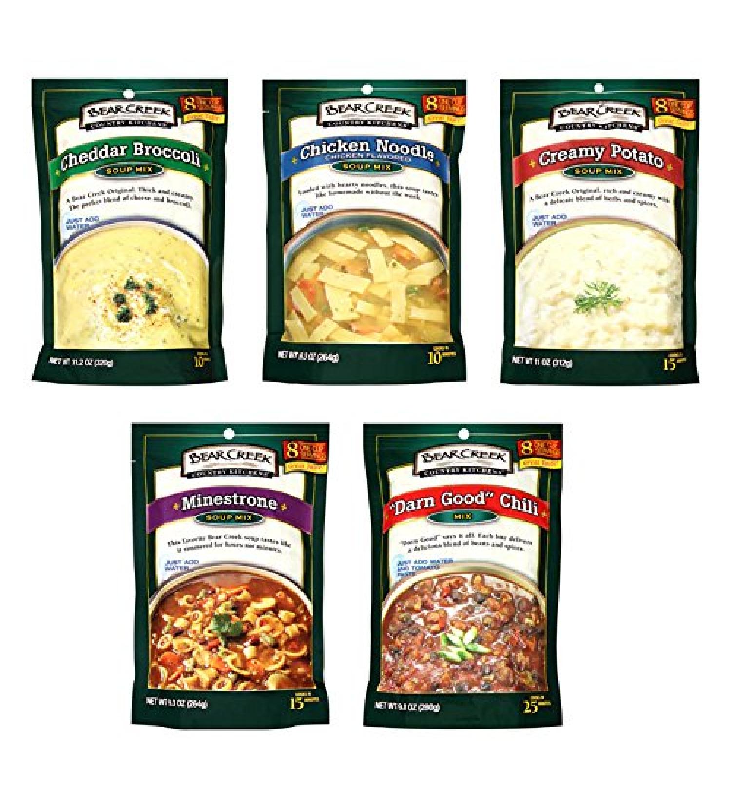 Bear Creek Country Kitchens Soup Mix Variety FIVE Pack Creamy Potato/Chicken Noodle/Minestrone/Cheddar Broccoli/Darn Good Chili - Buy Online on GoSupps.com