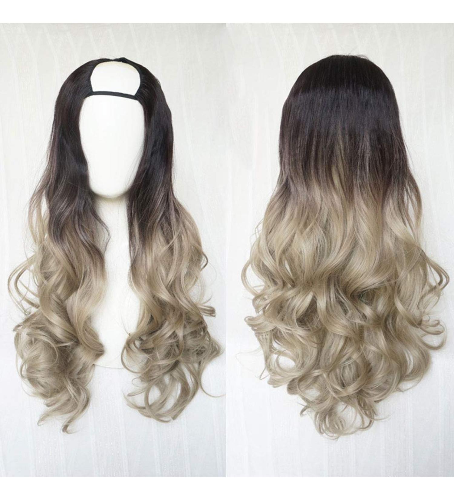 GJBXP Harajuku Fashion Long Wavy Curly U-Shaped Wig - 28in Heat Resistant Synthetic Hair with Dark Roots for Girls - Buy Online on GoSupps.com