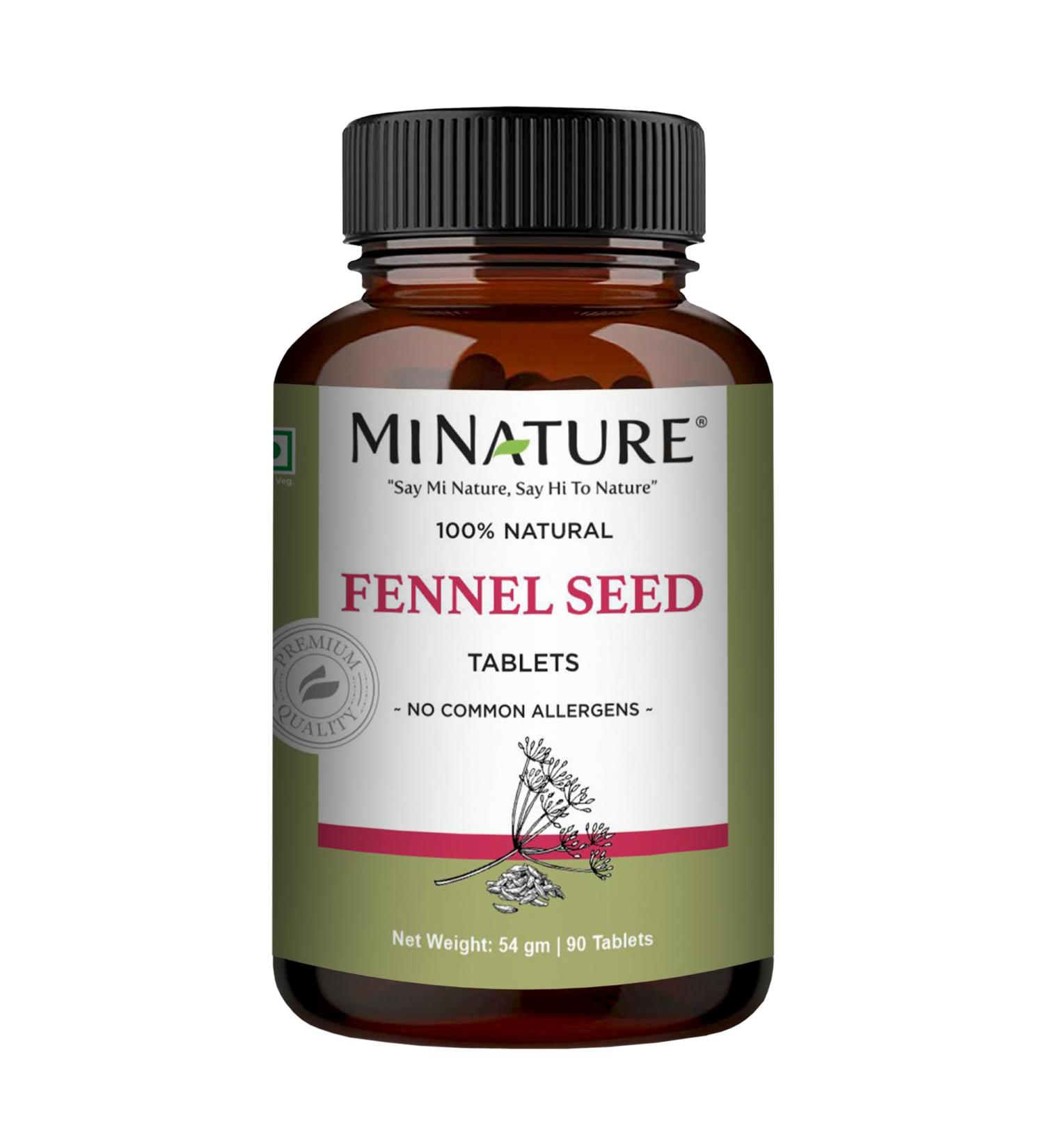 Fennel Seed Tablets by mi Nature | 90 Tablets 1000 mg | 45 Days Supply | Foeniculum vulgare| - Buy Online on GoSupps.com