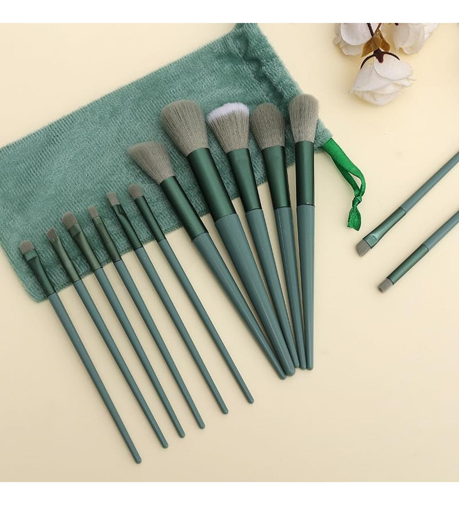 Makeup brush set soft hair loose powder high gloss blush brush eyeshadow brush (green)