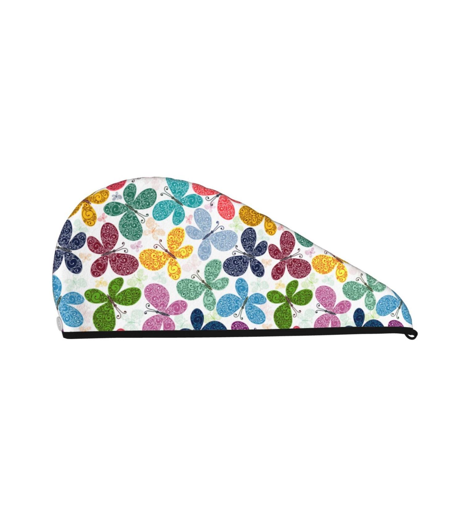 Hair Towel Wrap for Quick Drying | Colorful Butterflies Towel Turban with Button | Ideal Hair Drying Solution - Buy Online on GoSupps.com