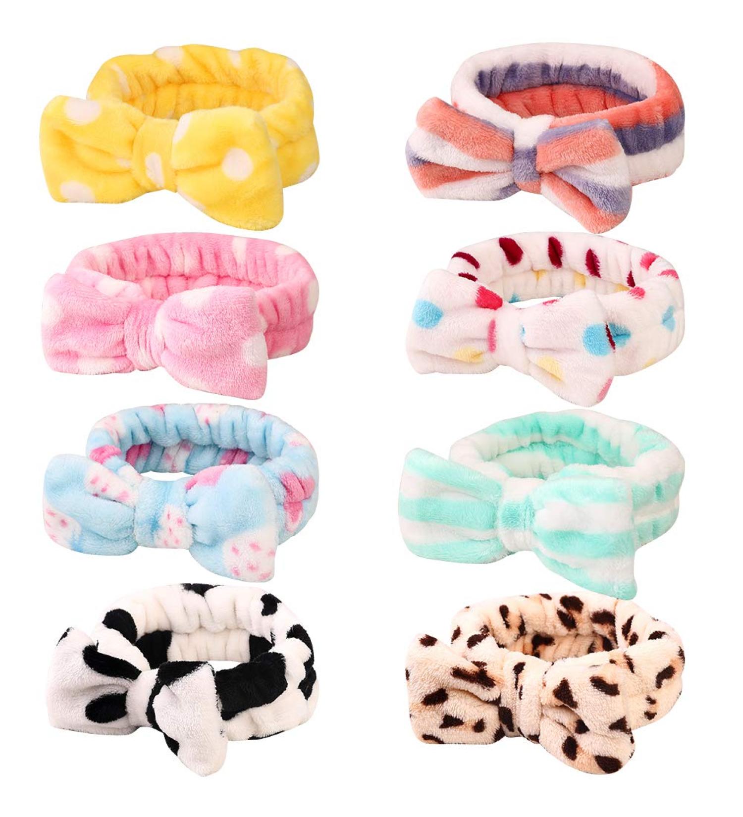 8 Pack Coral Fleece Spa Headband Set for Women - Makeup & Facial Hair Band with Bow, Terry Cloth Headbands for Shower and Face Washing - Buy Online on GoSupps.com