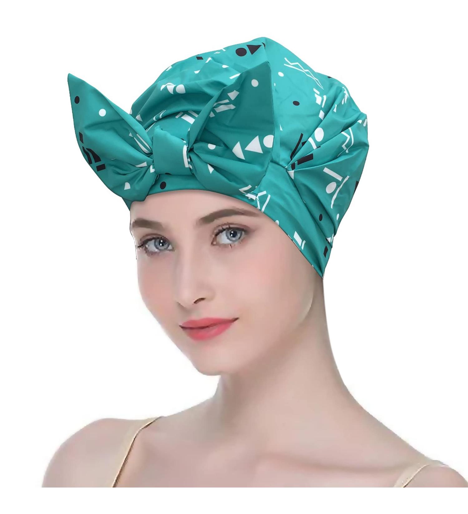 Luxury Shower Cap for Women- Along With Dual Fitting Mechanism (Elastic Band Plus Velcro Tab) Reusable  Waterproof  Fashionable (Teal color)