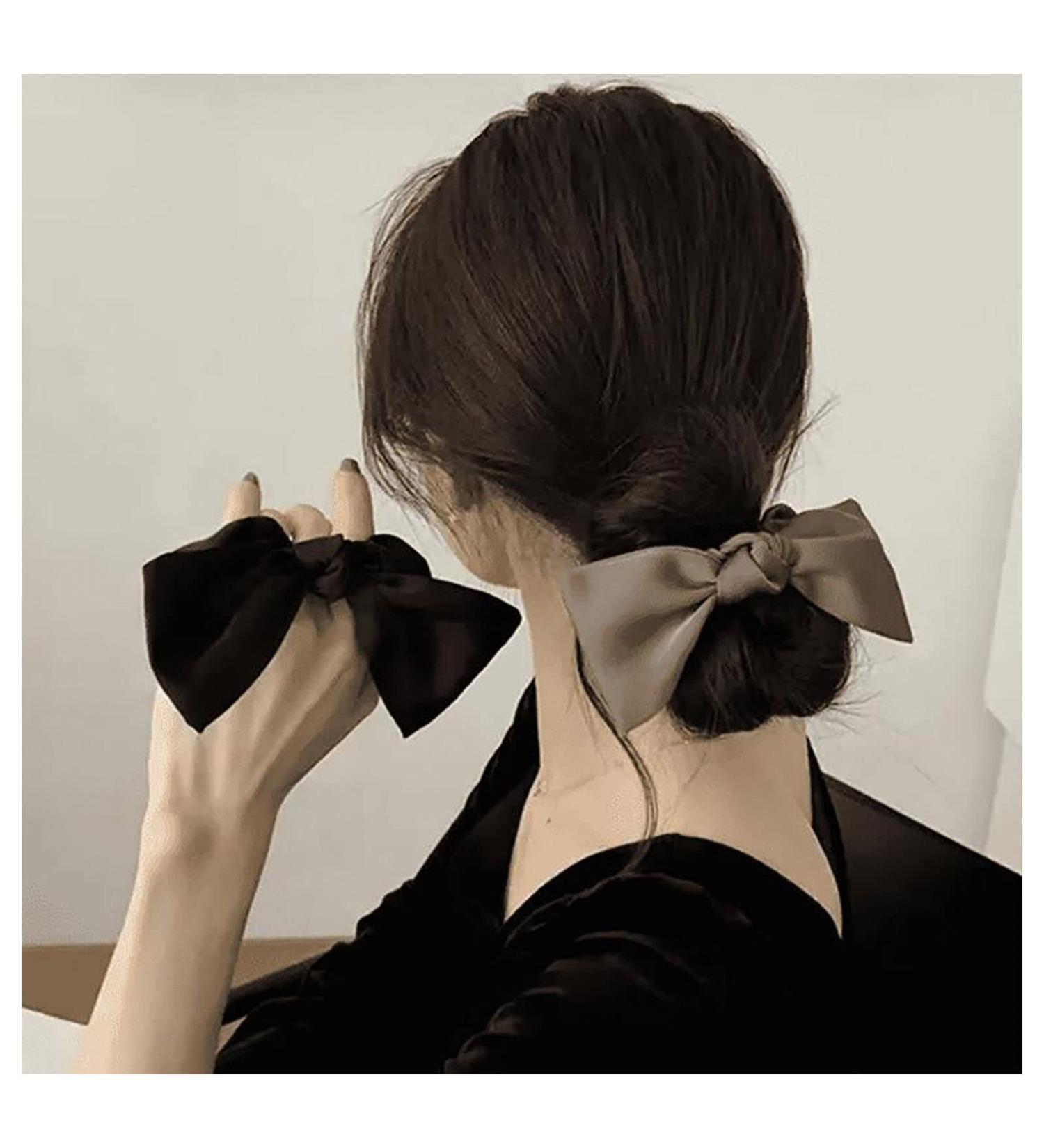 Inilbran Boho Silk Hair Bow Rope Scrunchies Black Silky Bow Hair Band Hair Ties Vintage Elastic Hair Tie Ropes French Bowknot Ponytail Scrunchy Hair Ties Hair Accessories for Women and Girls Headdress - Buy Online on GoSupps.com