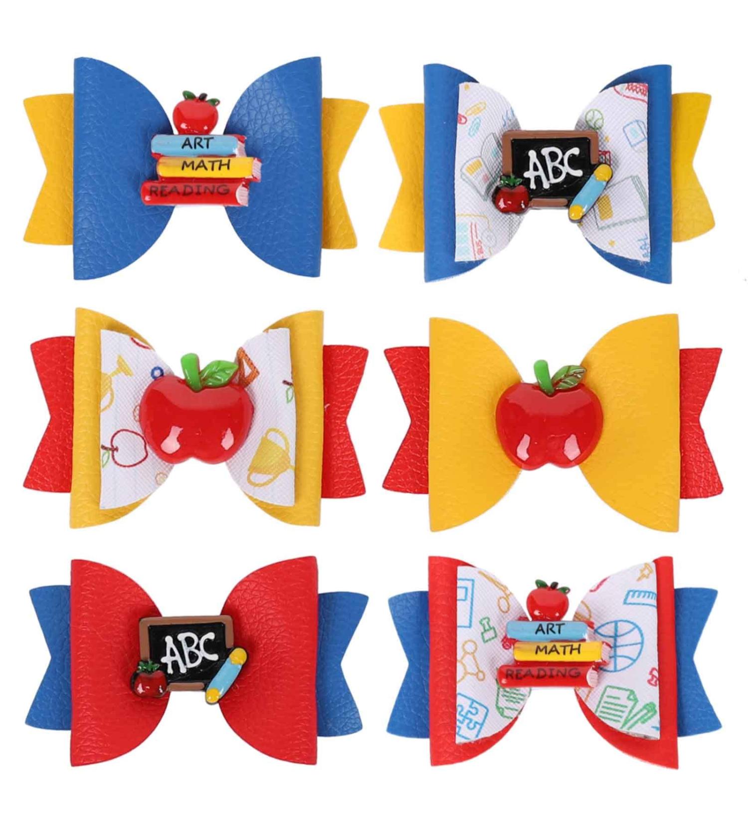 Whaline Back to School Bow Hair Clips - 6Pcs Apple Book Blackboard Hair Bows for Girls, PU Leather Hair Barrettes for Classroom, Kindergarten Students - Buy Online on GoSupps.com