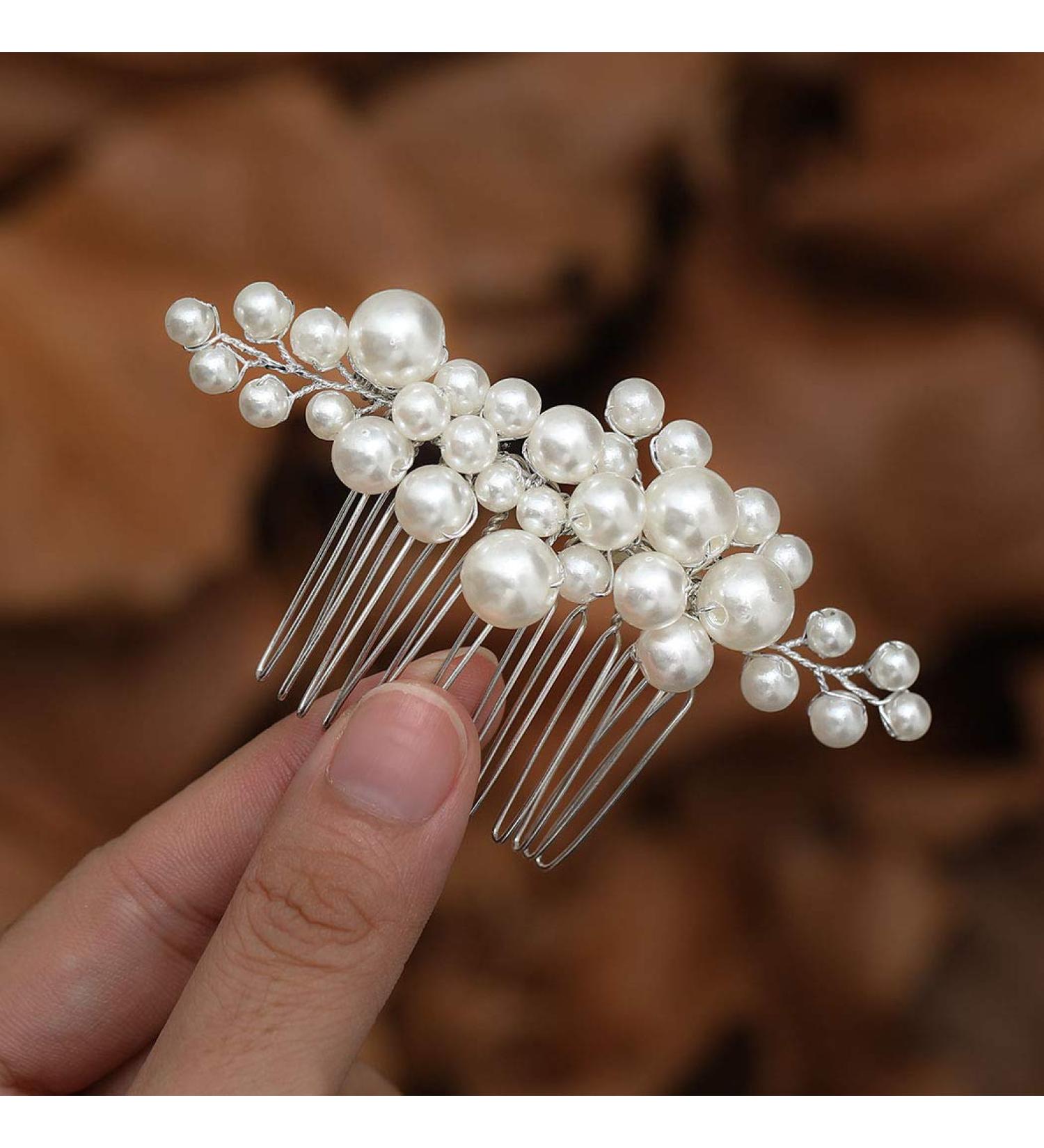 Ushiny Pearl Bride Wedding Hair Comb | Silver Headpiece & Bridal Accessories for Women & Girls - Shop Now! - Buy Online on GoSupps.com