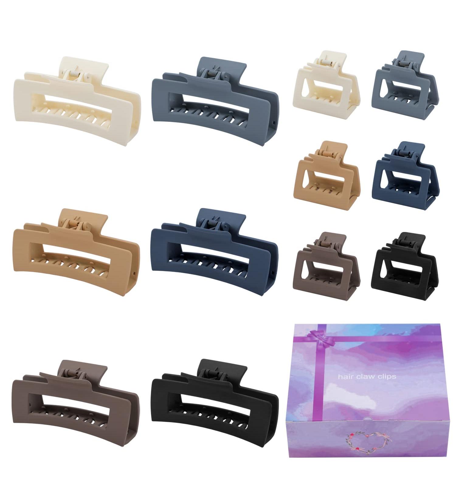 12 Pack Large Rectangle & Medium Square Hair Clips Set - Matte Claw Clips for Thick & Thin Hair, Neutral Colors - Strong Hold Hair Jaw Clips for Women - Buy Online on GoSupps.com