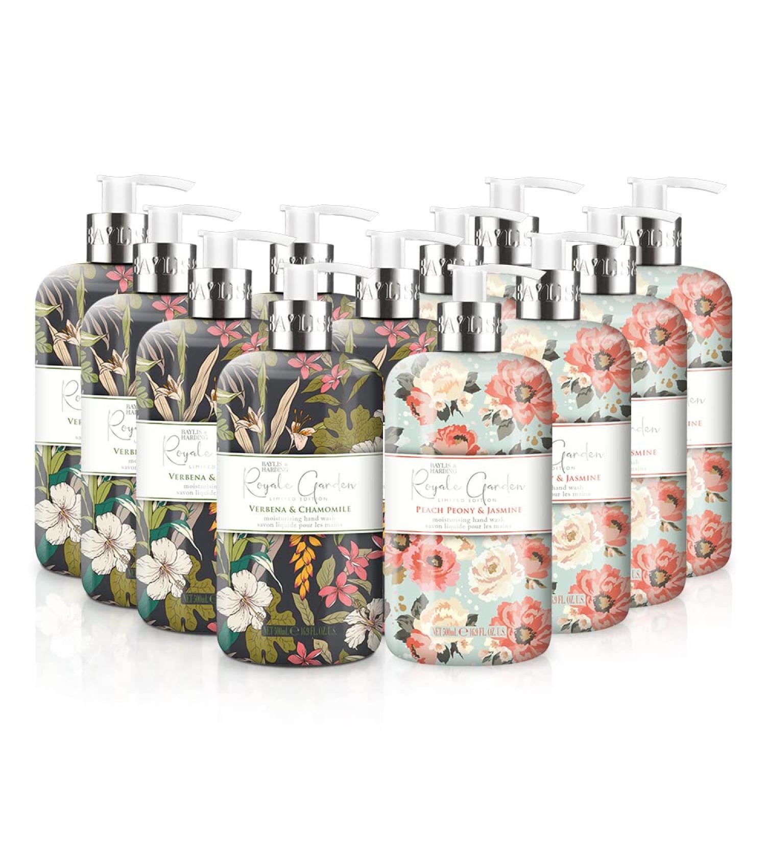 Baylis & Harding Royale Garden Hand Wash Bundle - 6 Peach Peony & Jasmine + 6 Verbena & Chamomile (12 x 500ml) - Vegan Friendly - Buy Online on GoSupps.com