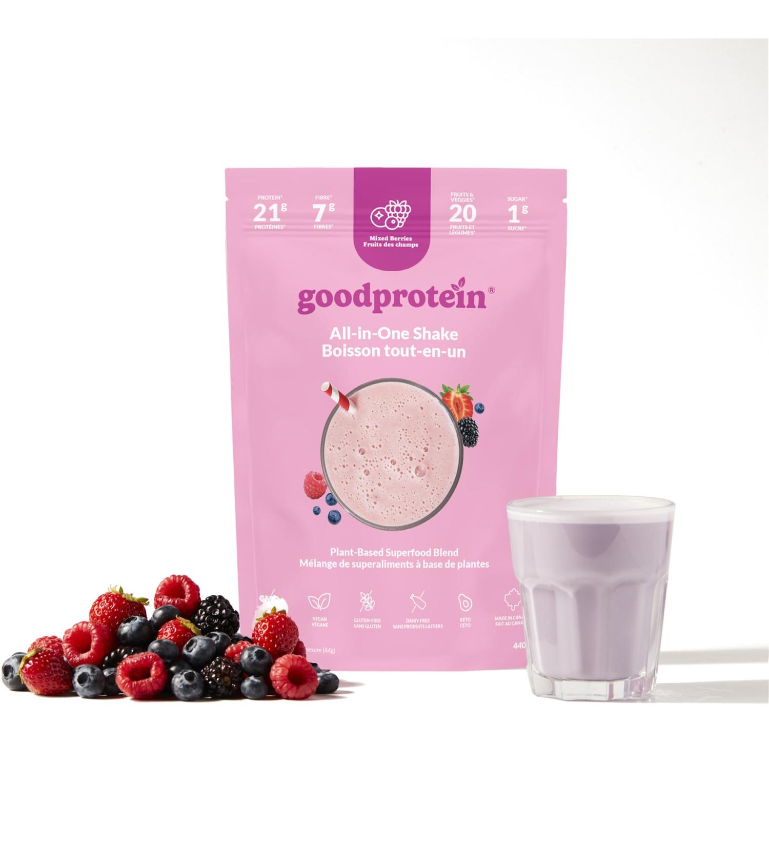 Good Protein Vegan Plant-based Protein Powder 100% Natural Non-GMO Dairy-free Gluten-free Soy-free No Added Sugar and Nothing Artificial. Mixed Berries All-in-One Shake 440 grams Mixed Berry 440 g - Buy Online on GoSupps.com
