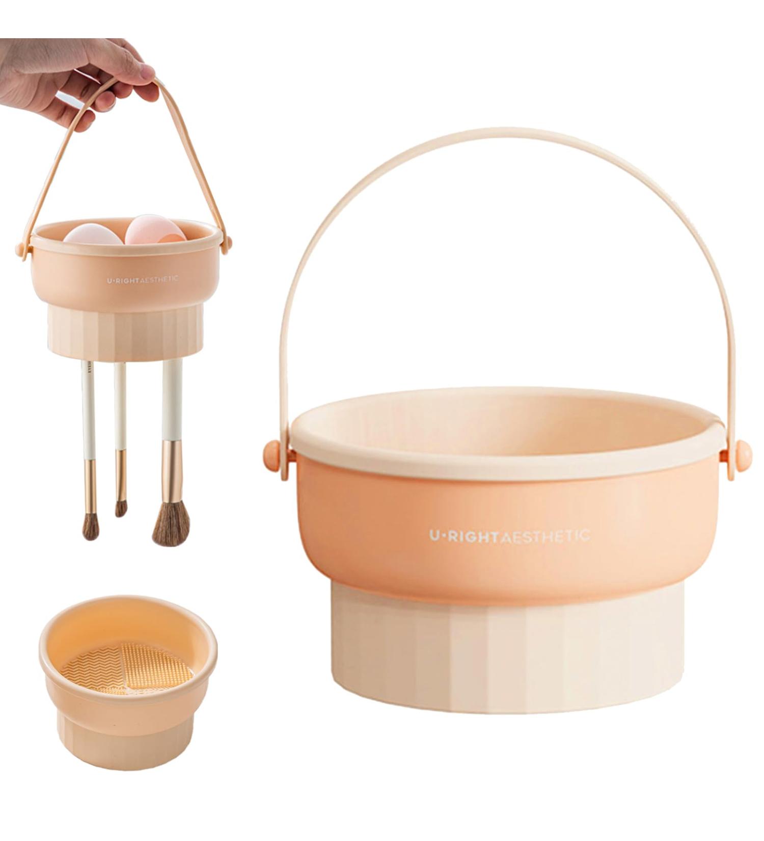 3-in-1 Cosmetic Brush Cleaning Mat Make Up Brush Cleaning Bowl Cosmetic Brush Cleaning Bowl Silicone Powder Puff Brush Egg Organiser Drying Tool (Skin Colours) skin-coloured - Buy Online on GoSupps.com