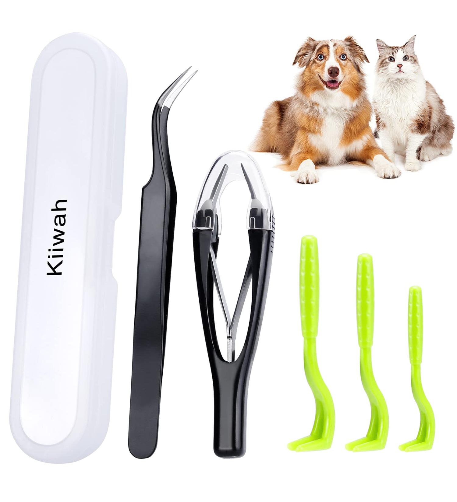 Kiiwah 5pcs Tick Removal Tool Set with Retractable Tweezers and Tick Hooks | For Humans, Dogs, Cats | Includes Storage Box | Tick Remover Kit - Buy Online on GoSupps.com