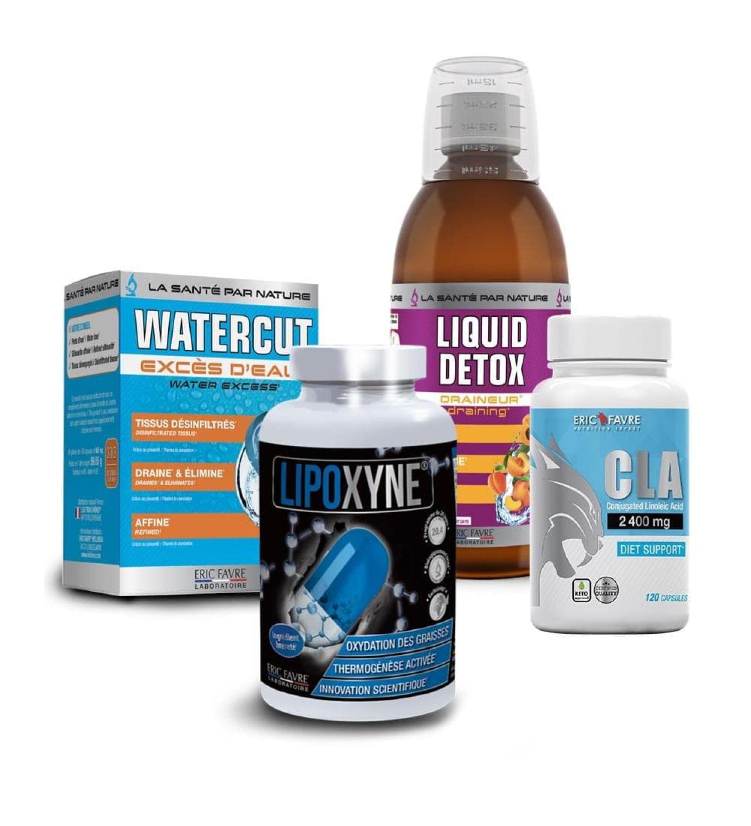 Slimming Pack All In One Drain Refined Eliminate Watercut Drainer + CLA 2400 + Lipoxyl 4 in 1 Lipoxide + Liquid Detox Eric Favre - Buy Online on GoSupps.com