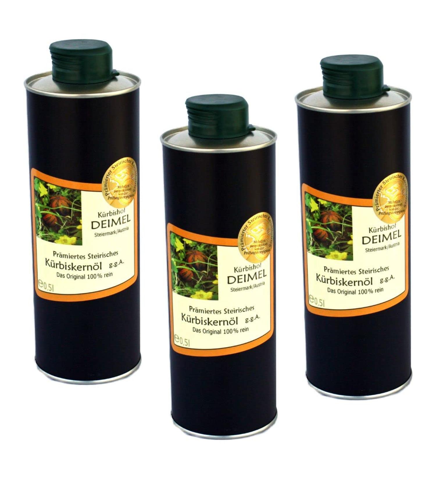 Buy Authentic Styrian Pumpkin Seed Oil G.G.A. - 3 x 500ml Cans - International Shipping & Savings Offer - Buy Online on GoSupps.com