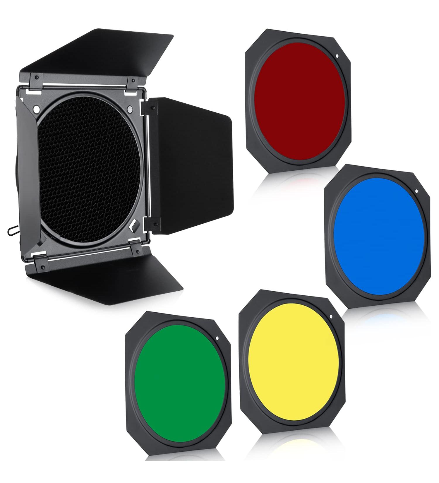 NEEWER Metal Barn Door Set with Grid & Color Gels for 7 Reflector Bowens Mount - Buy Online on GoSupps.com