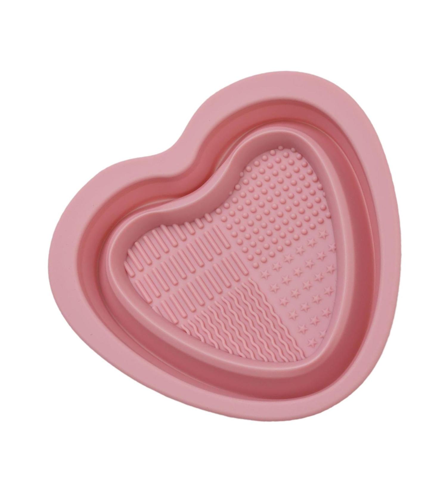 Geteawily Makeup Brush Cleaning Bowl Silicone Makeup Brush Cleaning Bowl | Heart Shape Silicone Cosmetic Brush Cleaner Cleaning Pad Pink - Buy Online on GoSupps.com