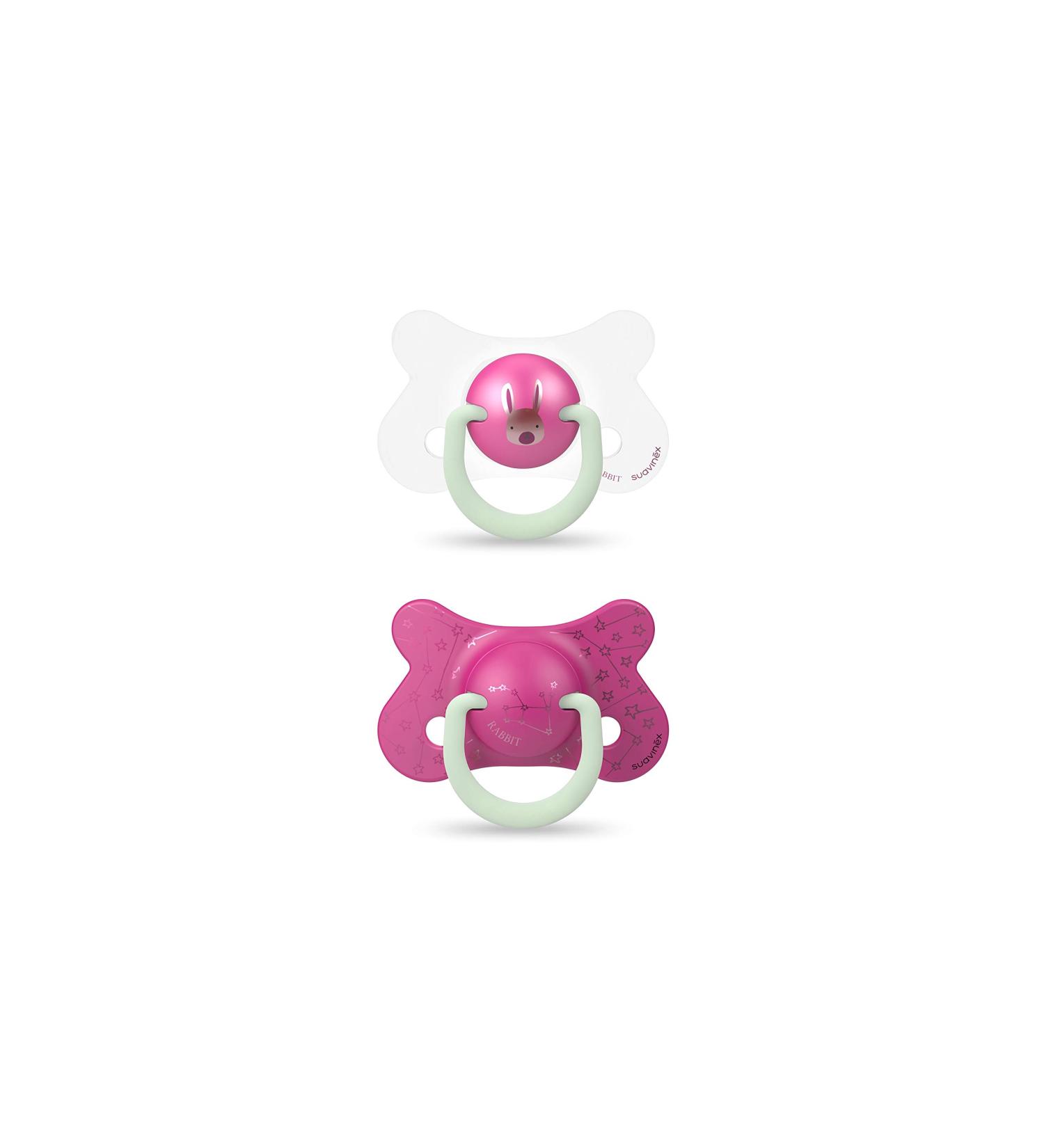 Suavinex Reversible Pacifier Set - Night & Day Bunny Pink | 4-18 Months | 2 Pieces - International Shipping Available - Buy Online on GoSupps.com