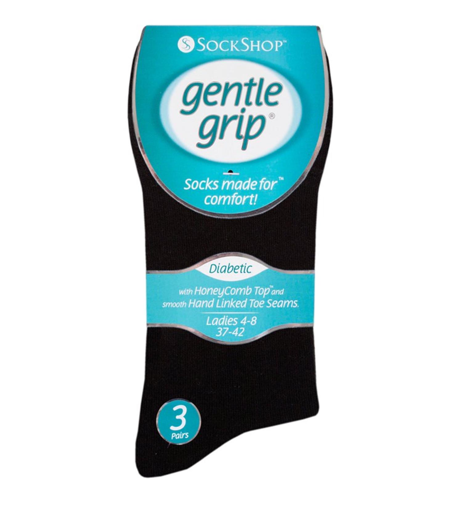 Gentle Grips Women's Gentle Grip - Diabetic Sock With Honey Linked Toe Seams 4-8 Uk Black