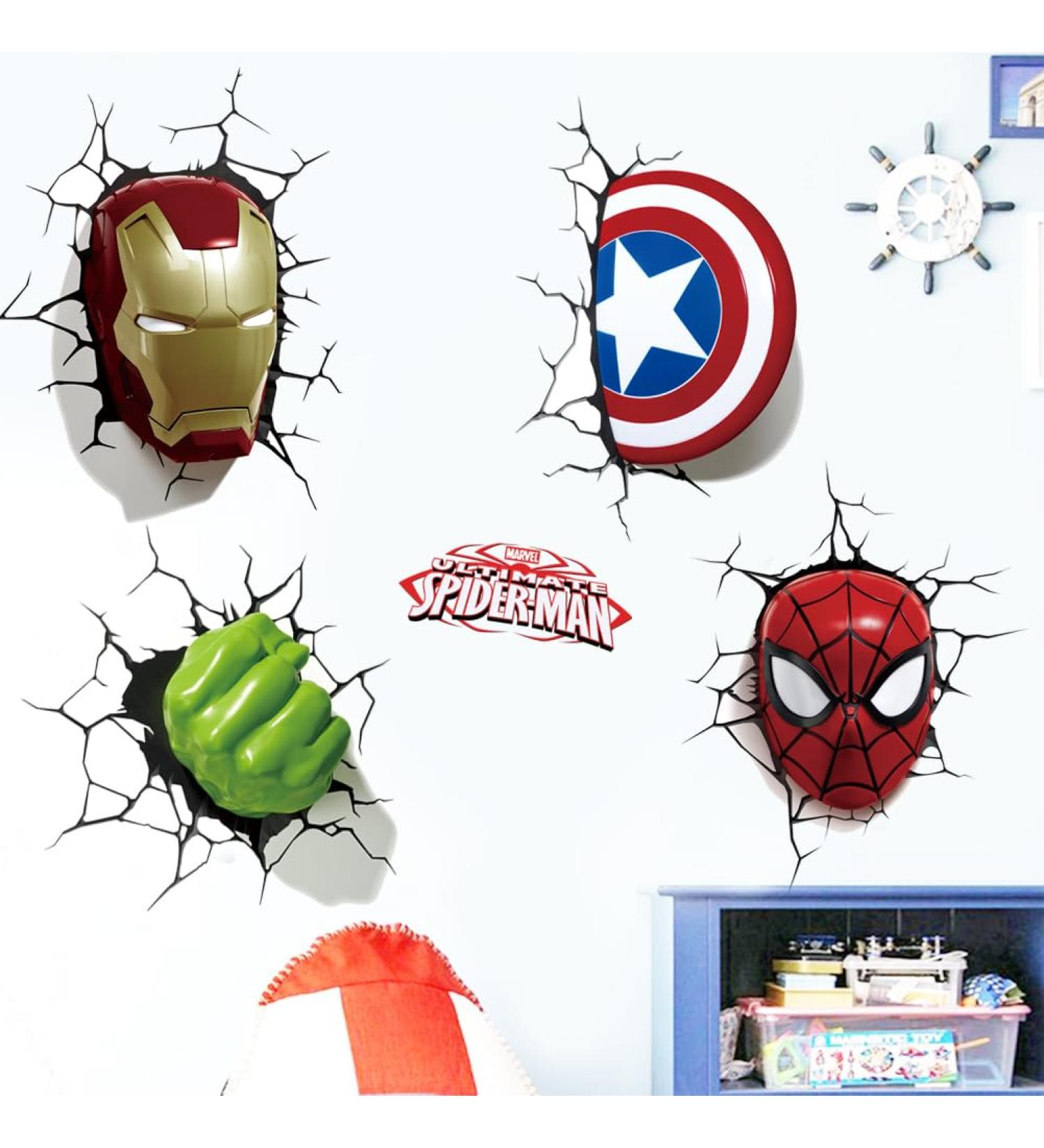 Superhero Spiderman Hulk Shield 3D Wall Stickers - Bedroom & Living Room Wall Decor - Buy Online on GoSupps.com
