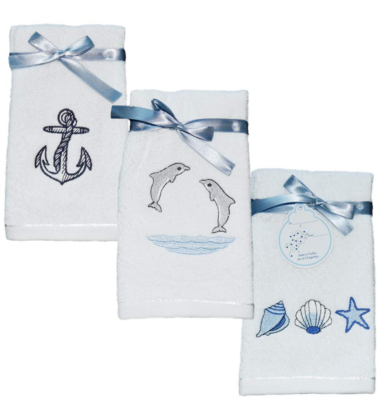 Luxury Ocean Themed Dolphins Fingertip Towels - 6-Piece Set 12x20 Inches - Buy Online on GoSupps.com