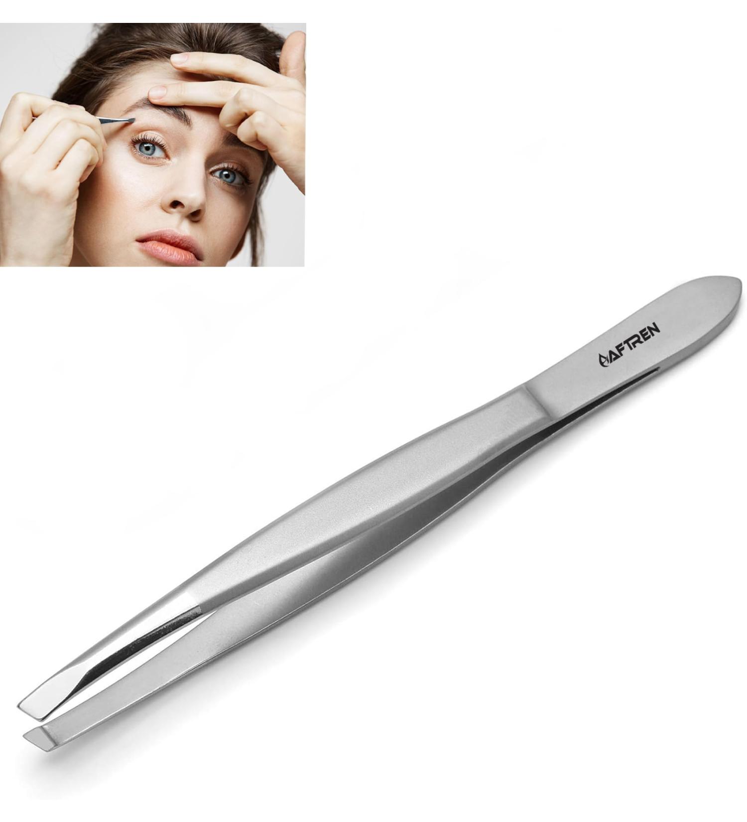 Wide Grip Slant Tweezers - German Stainless Steel - Hand-Filed Slanted Tips for Ultra-Precision - Tweezers for Eyebrows and Nose/Ear/Facial Hair - Professional Grade (Silver) - Buy Online on GoSupps.com