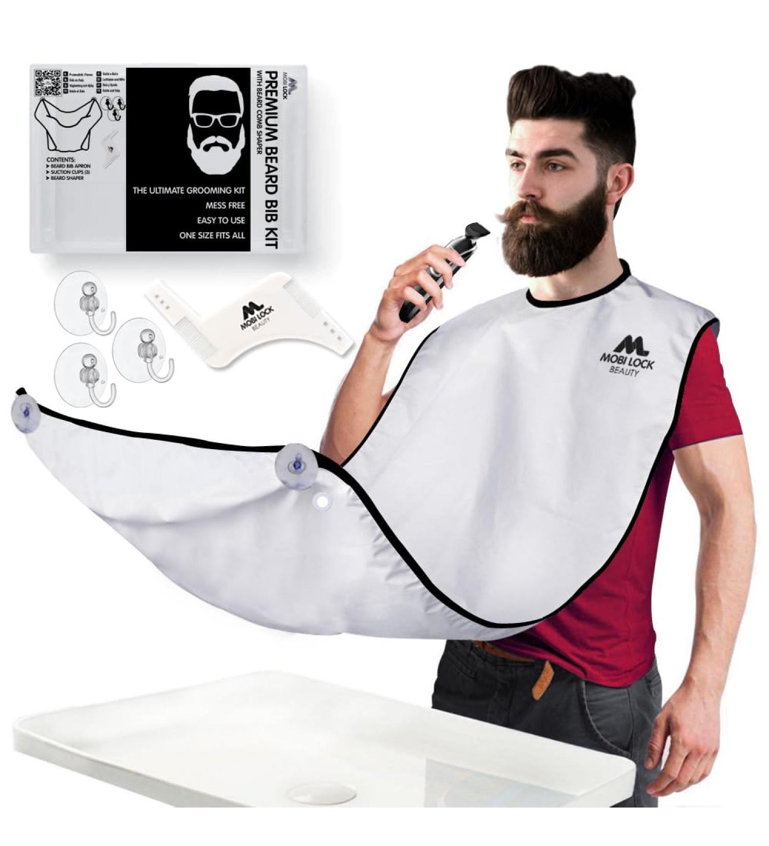 Beard Shaving Catcher Bib The Smart Way to Shave Beard Trimming Apron & Shaving Cape Perfect Grooming Gift or Men's Birthday Gift Includes Shaping Comb Storage box & E-Book - by Mobi Lock Apron + Kit - Buy Online on GoSupps.com